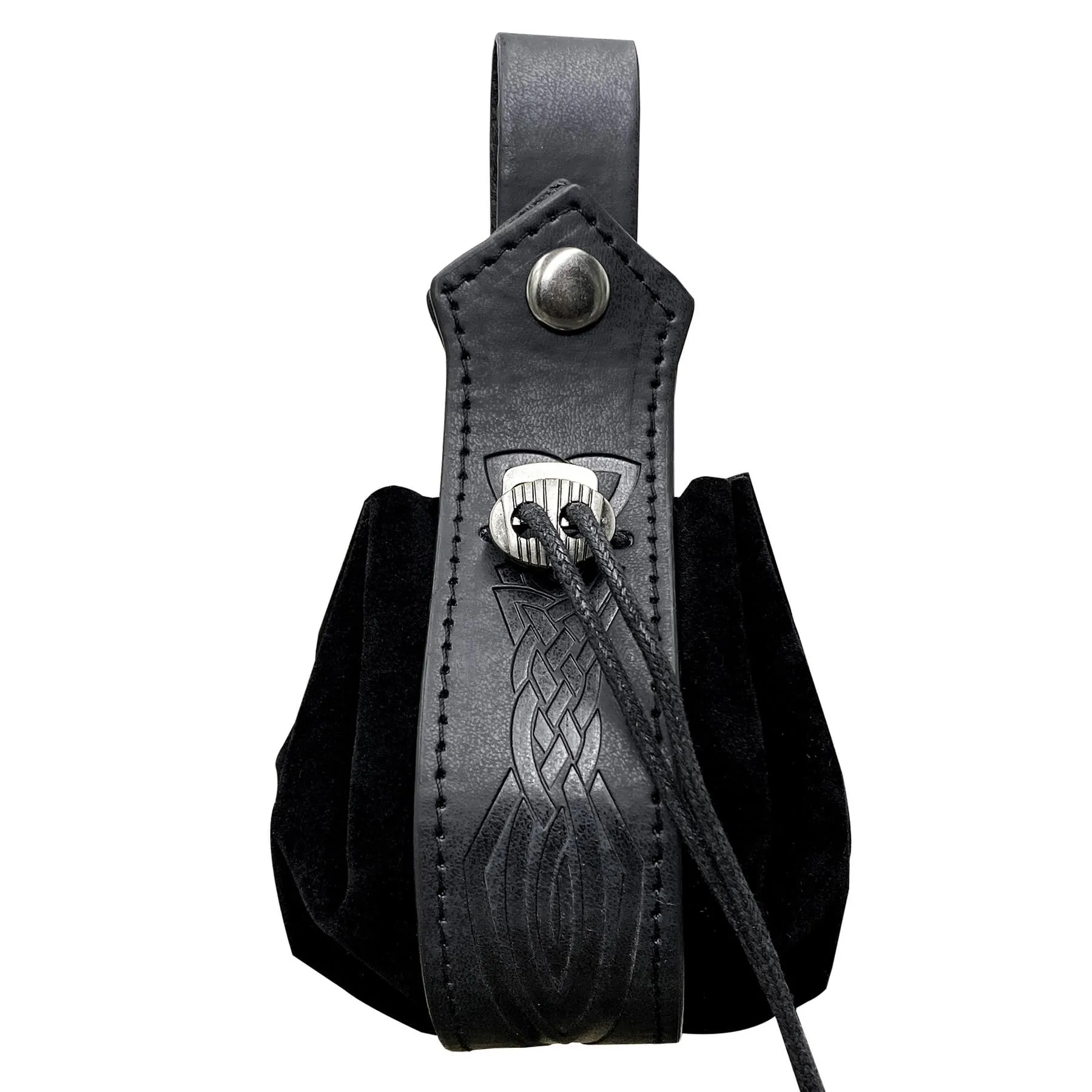 Marsupio medievale in ecopelle, marsupio vichingo con coulisse, portamonete rinascimentale vintage, sacchetto dei dadi per il LARP Halloween Ren Faire (Nero-3) - immagine 6