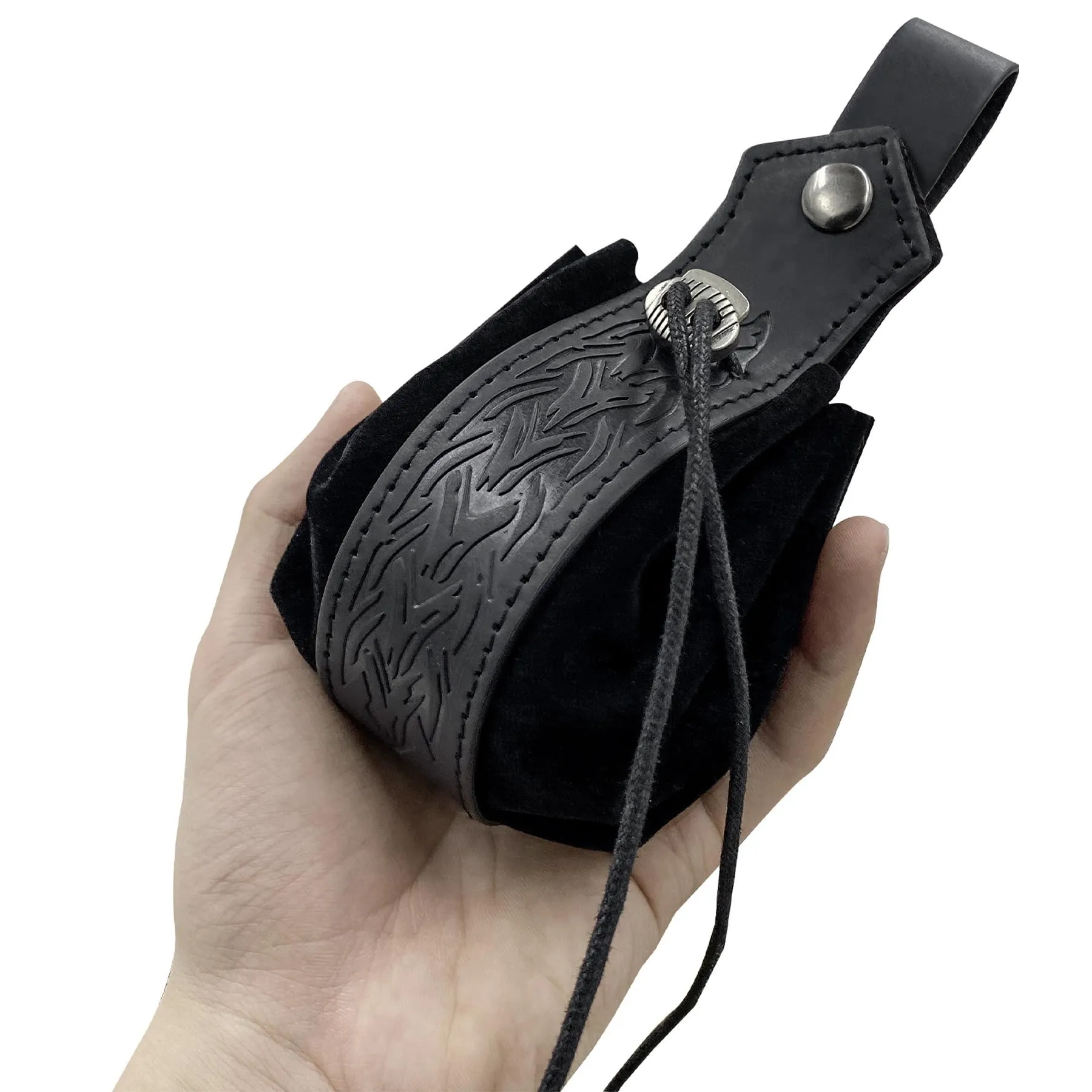 Marsupio medievale in ecopelle, marsupio vichingo con coulisse, portamonete rinascimentale vintage, sacchetto dei dadi per il LARP Halloween Ren Faire (Nero-2) - immagine 2
