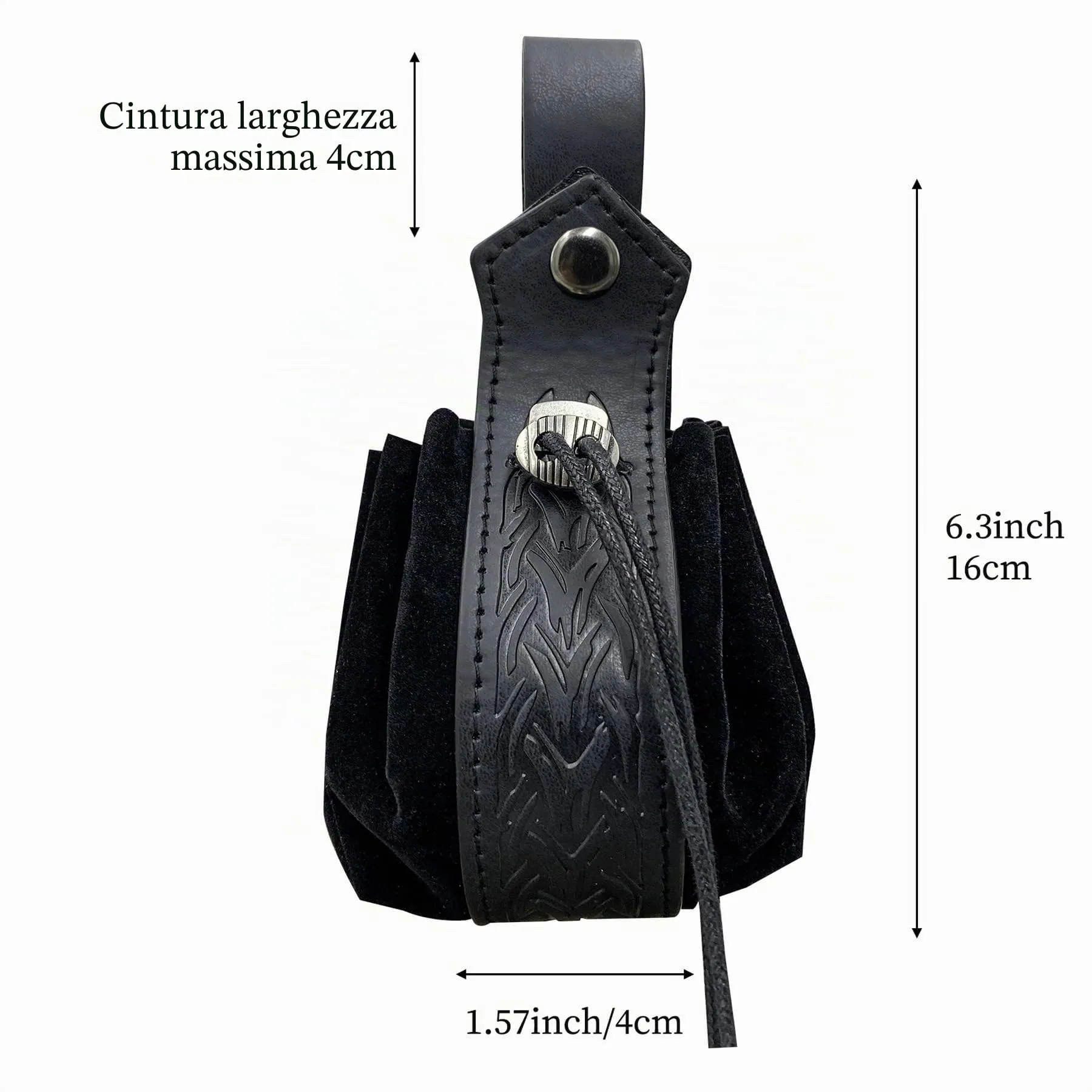 Marsupio medievale in ecopelle, marsupio vichingo con coulisse, portamonete rinascimentale vintage, sacchetto dei dadi per il LARP Halloween Ren Faire (Nero-2) - immagine 5