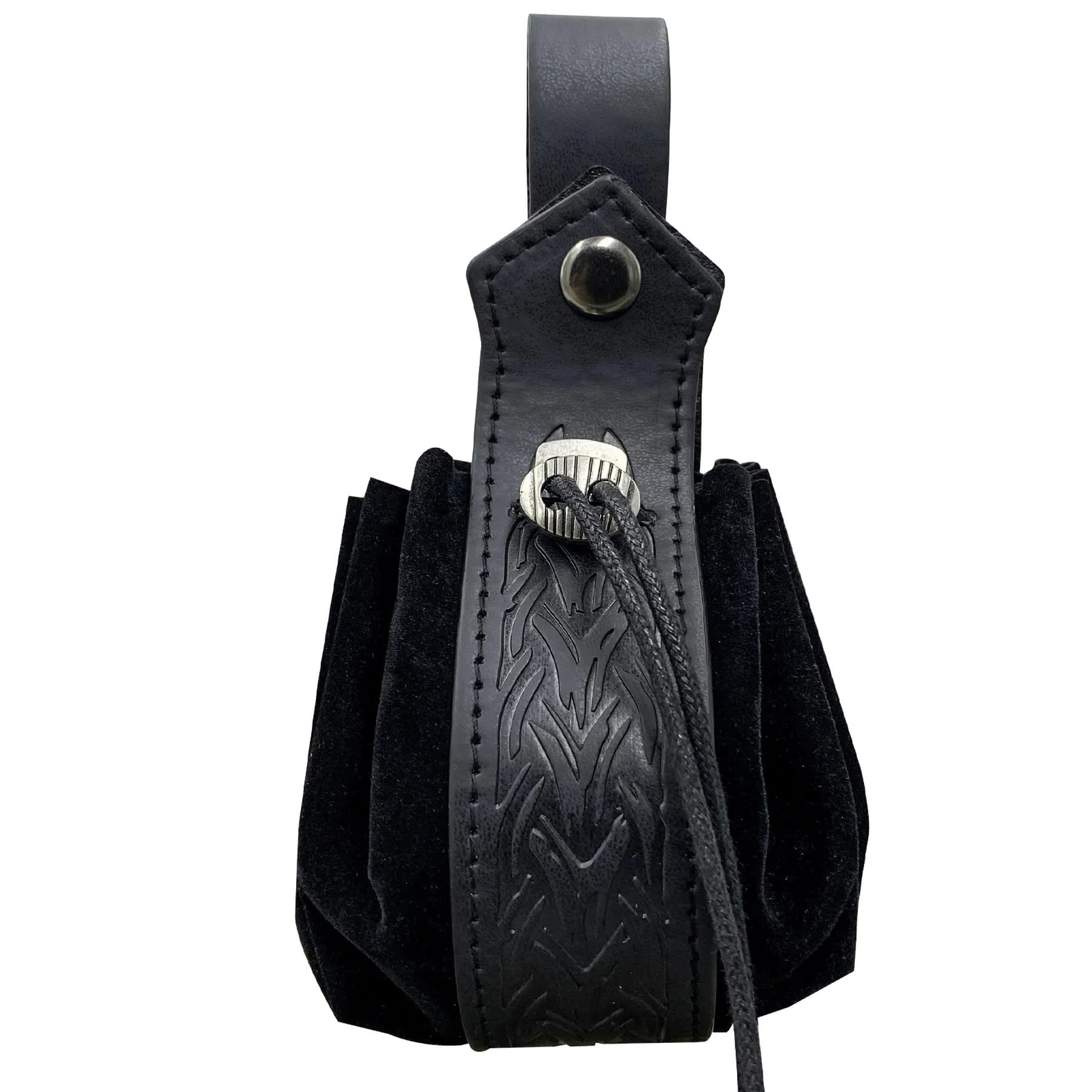 Marsupio medievale in ecopelle, marsupio vichingo con coulisse, portamonete rinascimentale vintage, sacchetto dei dadi per il LARP Halloween Ren Faire (Nero-2) - immagine 6