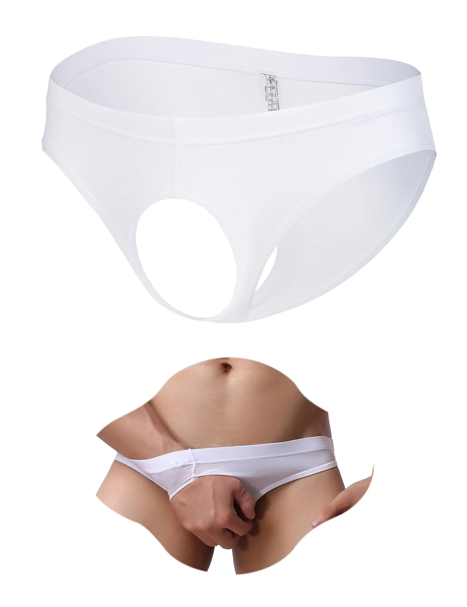 ohyeahlady Perizoma Uomo con Buco Davanti Seta di Ghiaccio Bianco,M - immagine 1