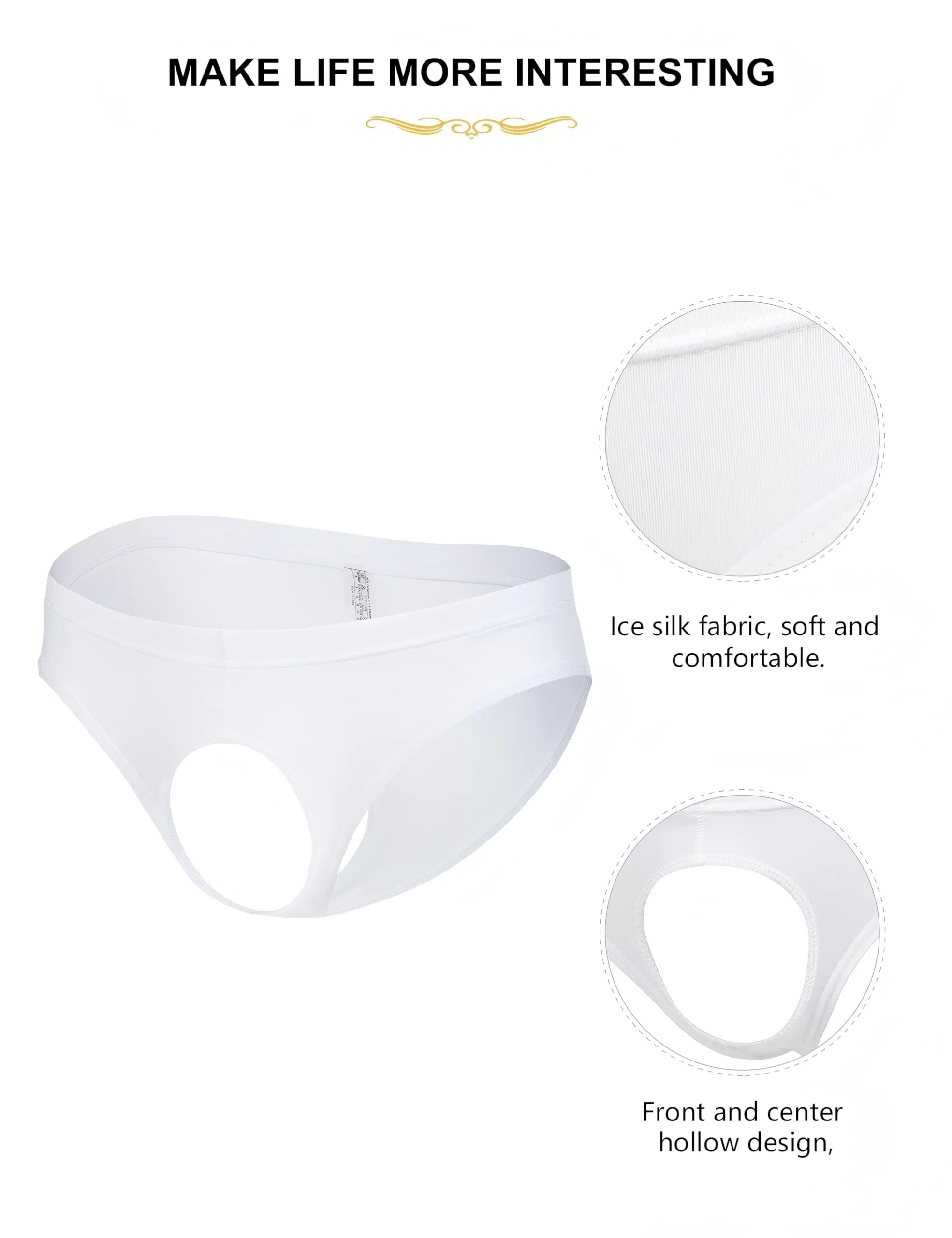 ohyeahlady Perizoma Uomo con Buco Davanti Seta di Ghiaccio Bianco,S - immagine 4