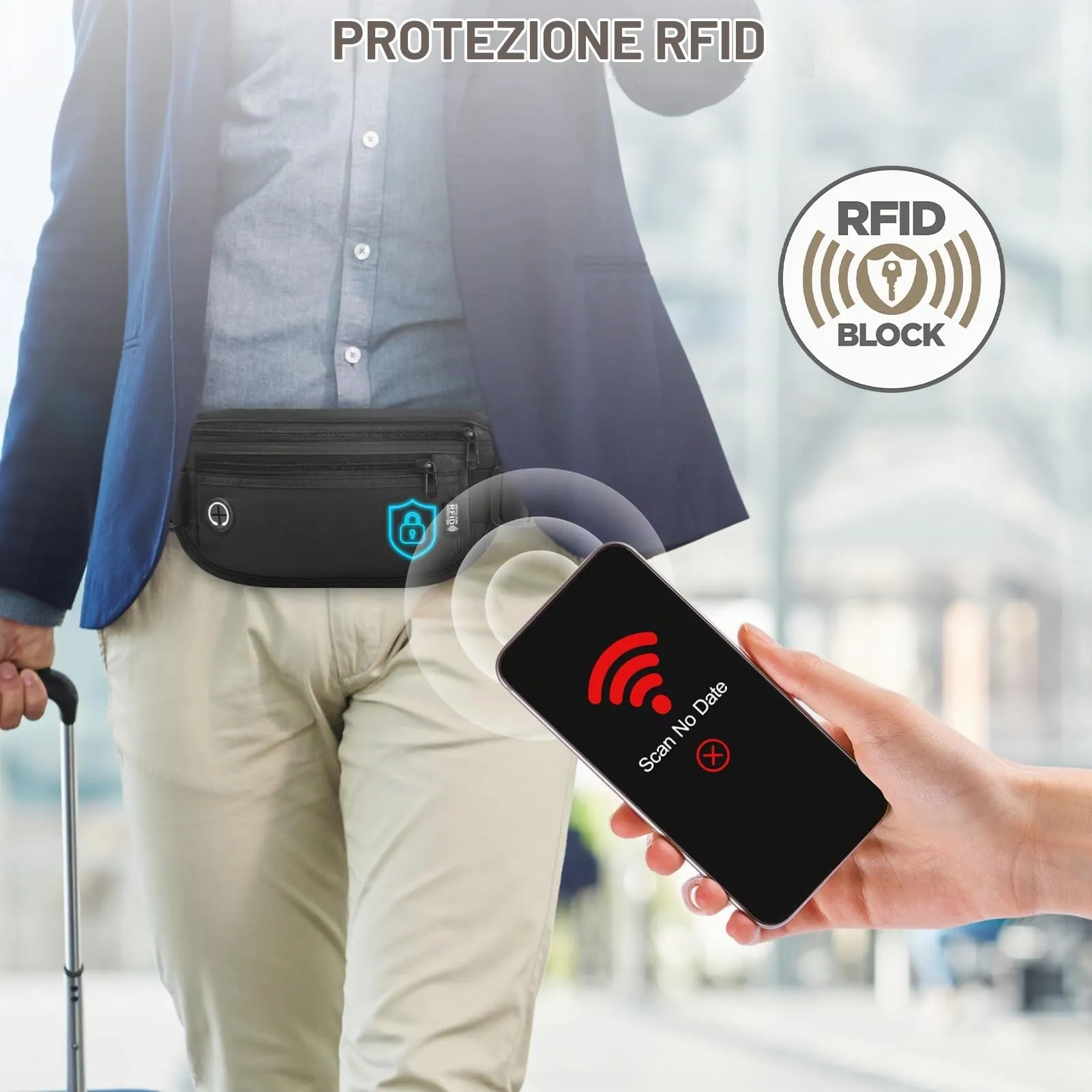 GlasFlength Marsupio da Viaggio con Blocco RFID, Cintura Portasoldi Antifurto per Uomo Donna Regolabile Sottile Borsa Sportiva per Passaporto Carte Contanti Impermeabile Cintura per Soldi (Nero) - immagine 5