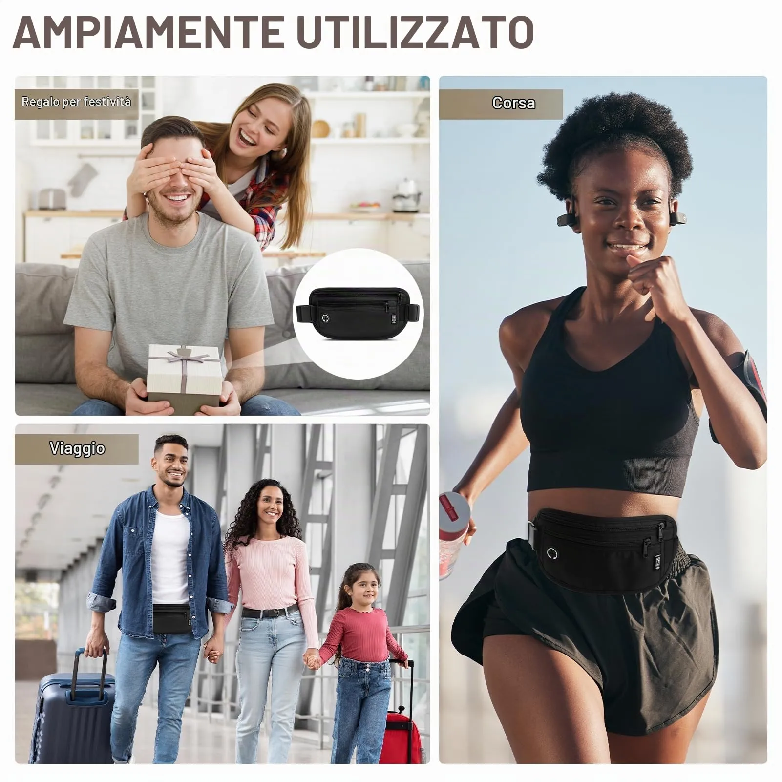 GlasFlength Marsupio da Viaggio con Blocco RFID, Cintura Portasoldi Antifurto per Uomo Donna Regolabile Sottile Borsa Sportiva per Passaporto Carte Contanti Impermeabile Cintura per Soldi (Nero) - immagine 7