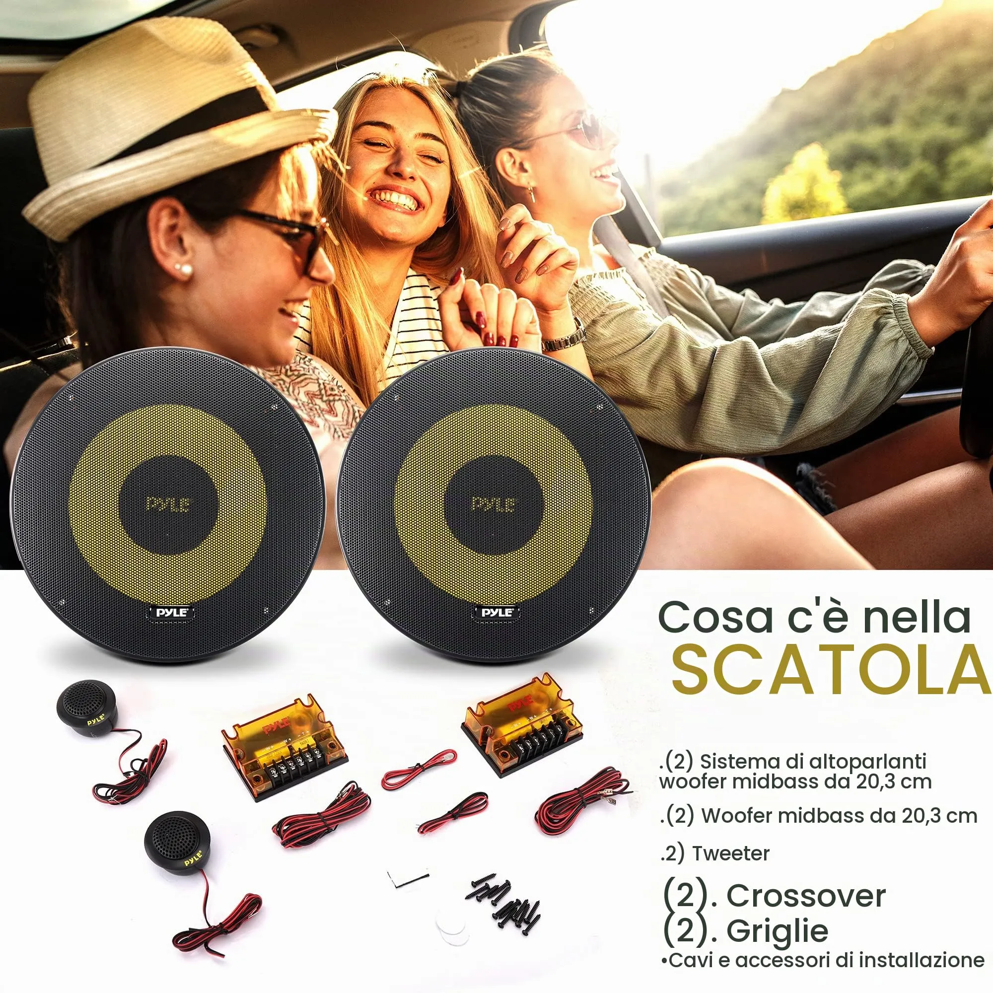 Pyle Subwoofer Auto 20 cm 600 Watt 4 Ohm con Tweeter 1,3 cm Neodimio, Cassa Subwoofer, Altoparlanti, Casse Audio, Stereo Auto - immagine 2