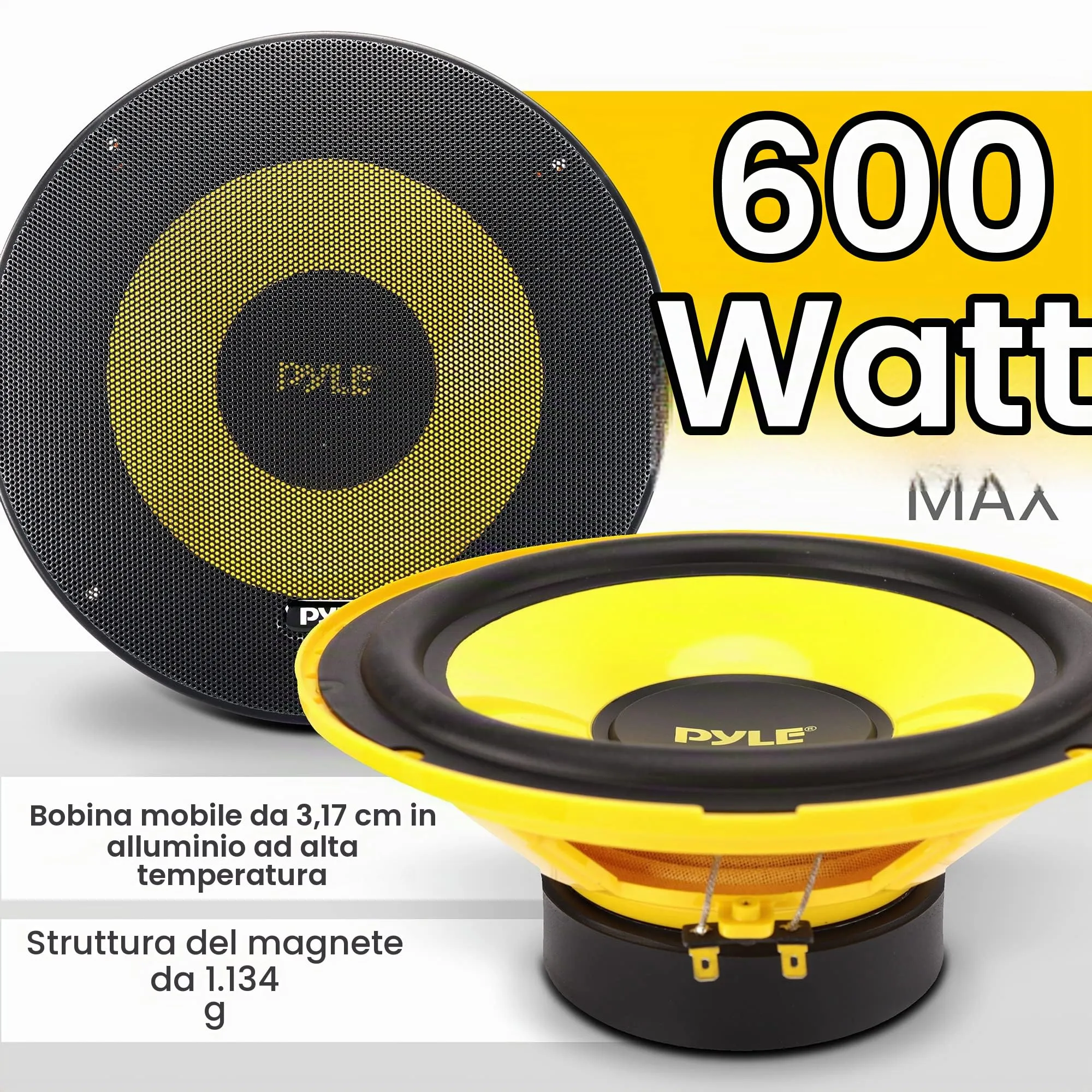 Pyle Subwoofer Auto 20 cm 600 Watt 4 Ohm con Tweeter 1,3 cm Neodimio, Cassa Subwoofer, Altoparlanti, Casse Audio, Stereo Auto - immagine 3