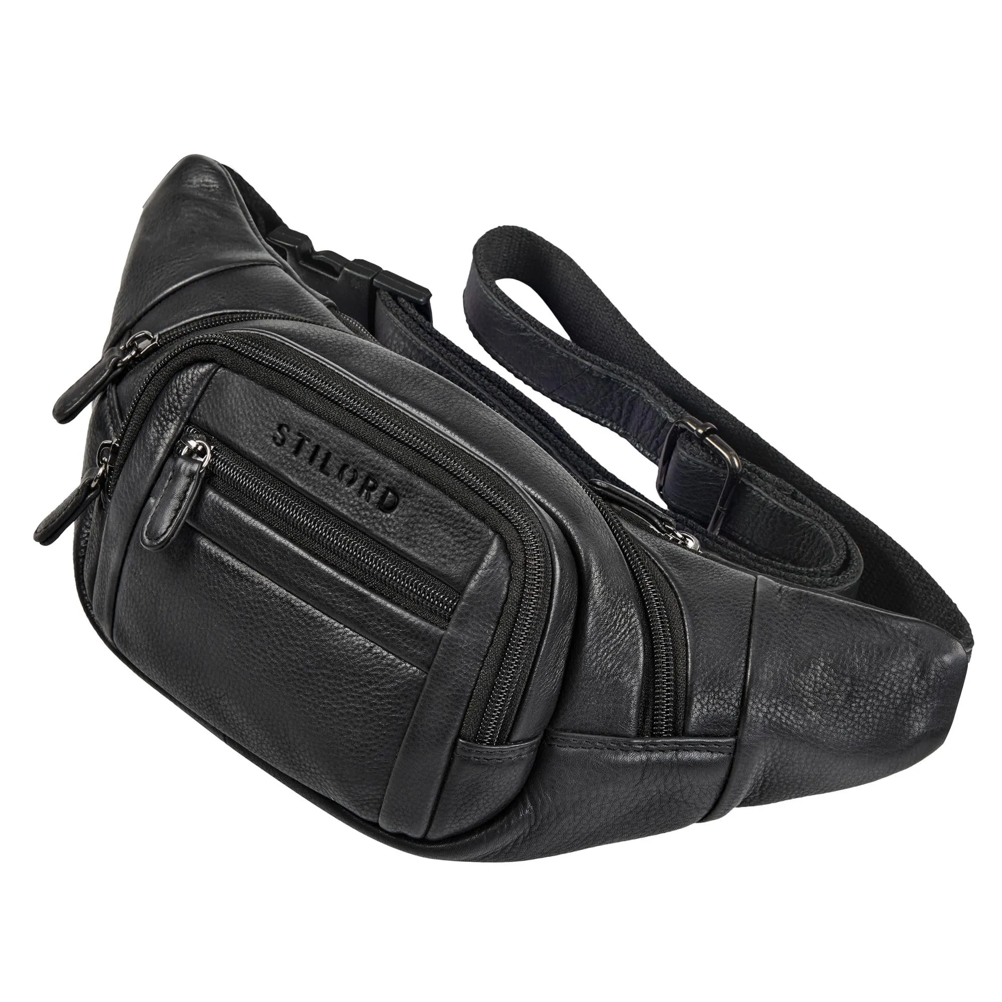 STILORD 'Dublin' Marsupio Uomo Pelle Grande Dimensioni - Marsupio da Cintura per Festival, Viaggio e Jogging - Borsa pelle con 5 Zip Tasche & Cintura Regolabile, Colore:nero - immagine 1