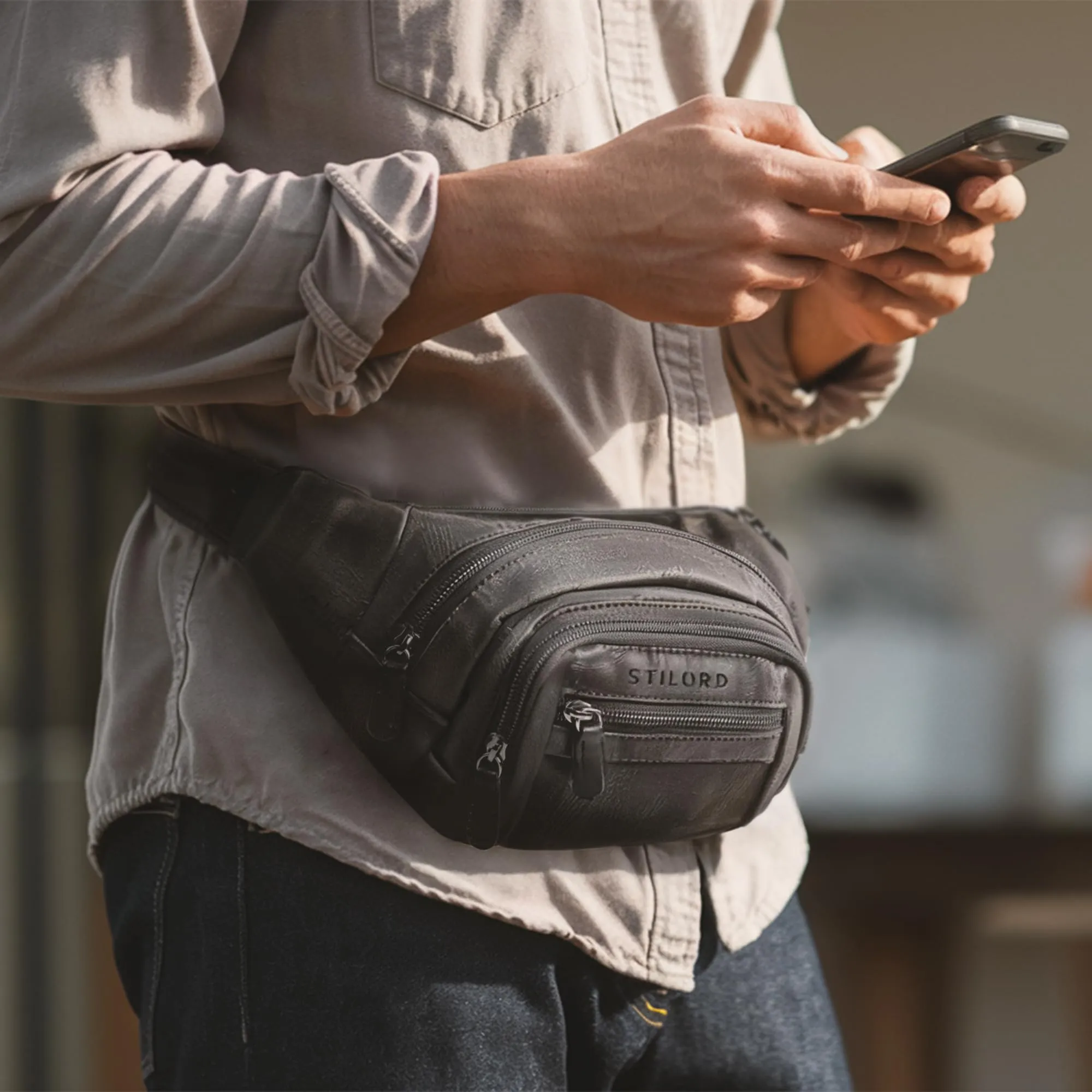 STILORD 'Dublin' Marsupio Uomo Pelle Grande Dimensioni - Marsupio da Cintura per Festival, Viaggio e Jogging - Borsa pelle con 5 Zip Tasche & Cintura Regolabile, Colore:nero - immagine 2