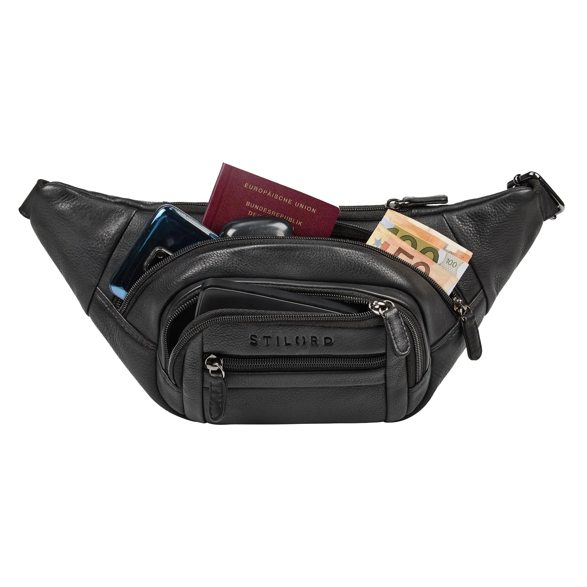 STILORD 'Dublin' Marsupio Uomo Pelle Grande Dimensioni - Marsupio da Cintura per Festival, Viaggio e Jogging - Borsa pelle con 5 Zip Tasche & Cintura Regolabile, Colore:nero - immagine 4