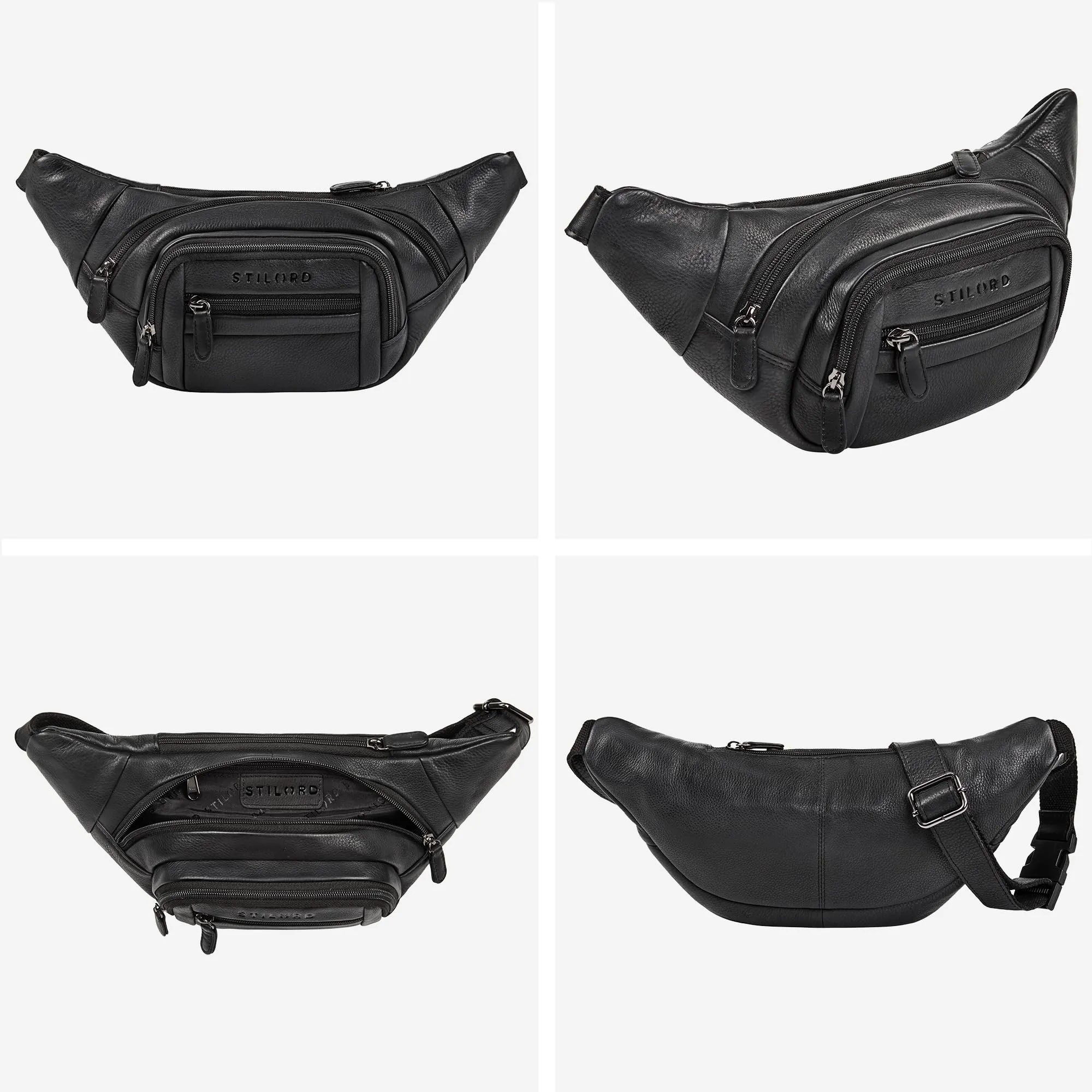 STILORD 'Dublin' Marsupio Uomo Pelle Grande Dimensioni - Marsupio da Cintura per Festival, Viaggio e Jogging - Borsa pelle con 5 Zip Tasche & Cintura Regolabile, Colore:nero - immagine 5