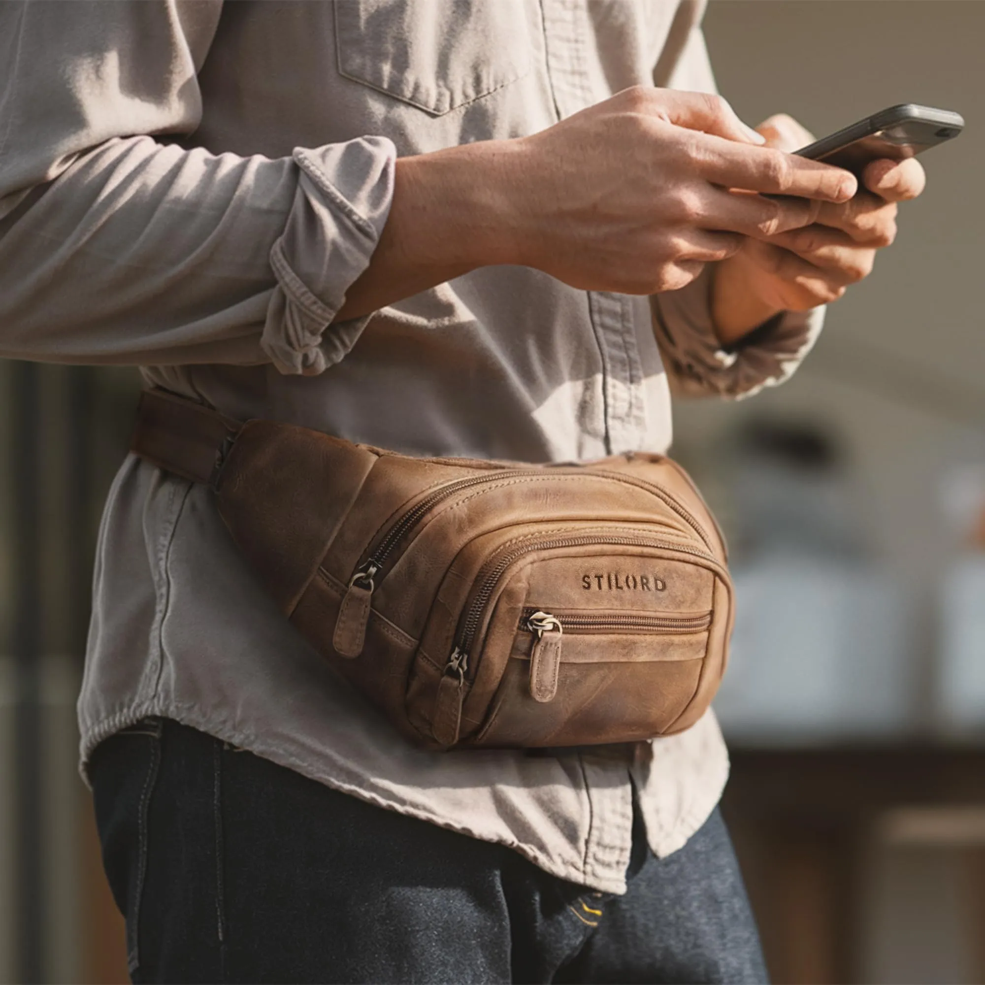 STILORD 'Dublin' Marsupio Uomo Pelle Grande Dimensioni - Marsupio da Cintura per Festival, Viaggio e Jogging - Borsa pelle con 5 Zip Tasche & Cintura Regolabile, Colore:marrone medio - immagine 2