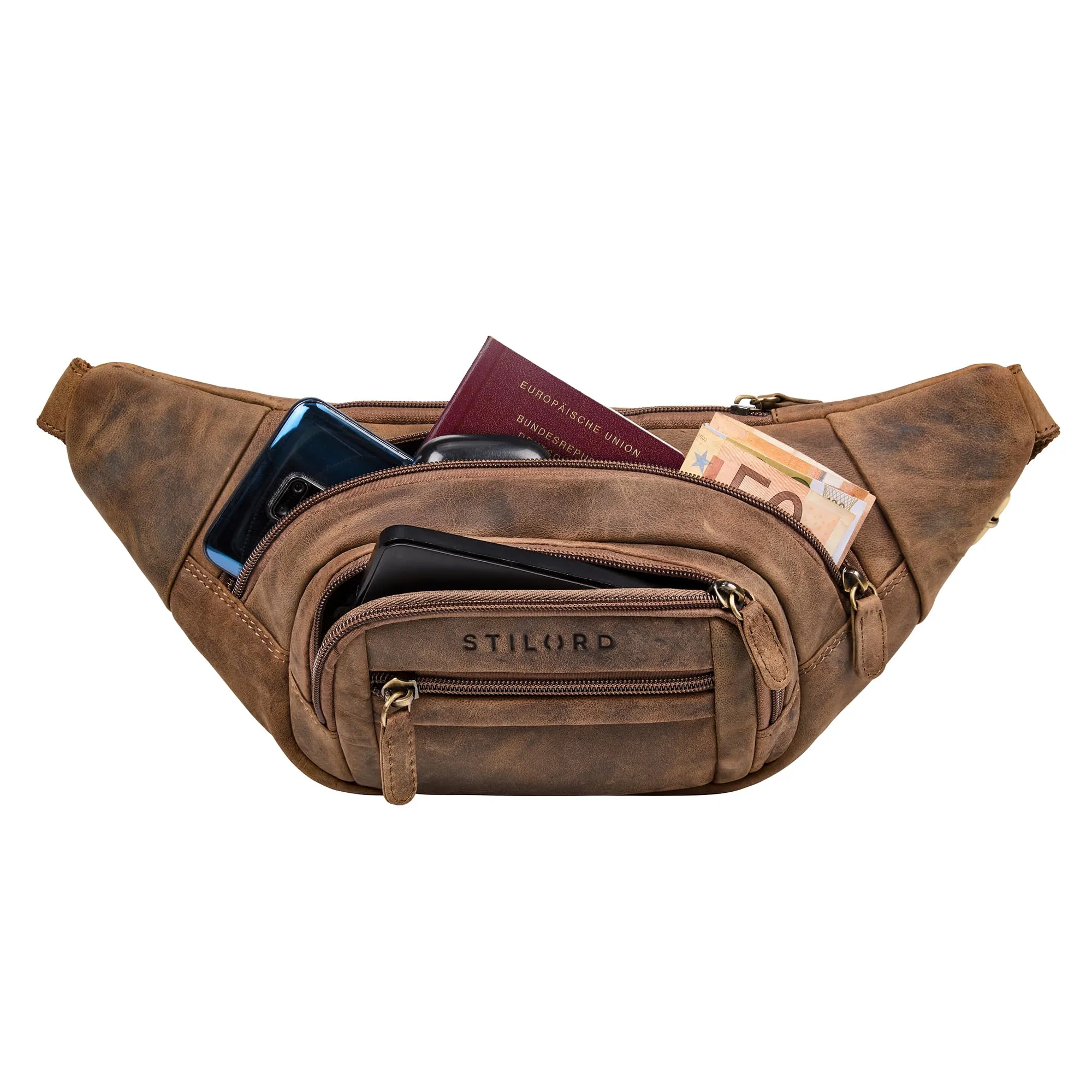 STILORD 'Dublin' Marsupio Uomo Pelle Grande Dimensioni - Marsupio da Cintura per Festival, Viaggio e Jogging - Borsa pelle con 5 Zip Tasche & Cintura Regolabile, Colore:marrone medio - immagine 4