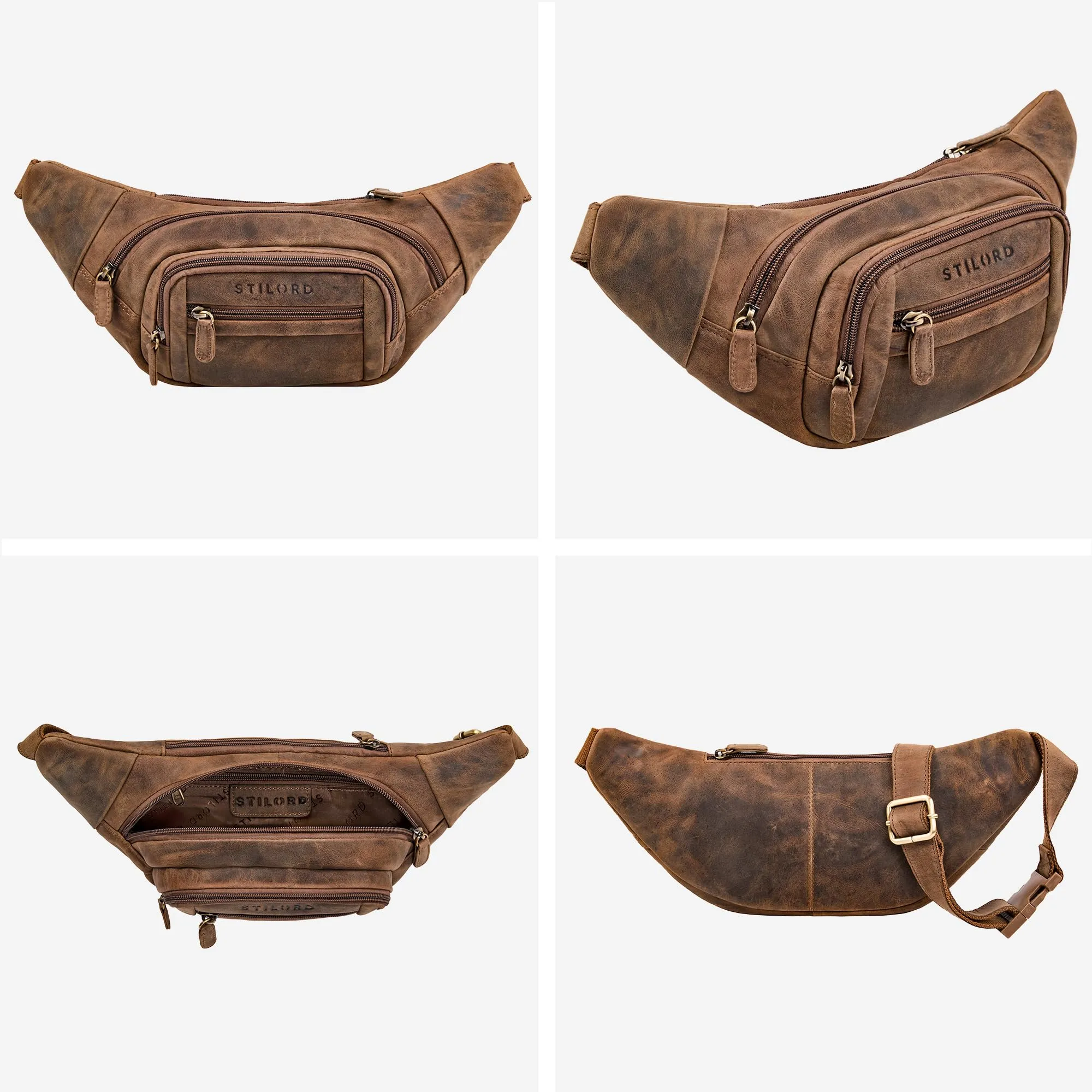 STILORD 'Dublin' Marsupio Uomo Pelle Grande Dimensioni - Marsupio da Cintura per Festival, Viaggio e Jogging - Borsa pelle con 5 Zip Tasche & Cintura Regolabile, Colore:marrone medio - immagine 5