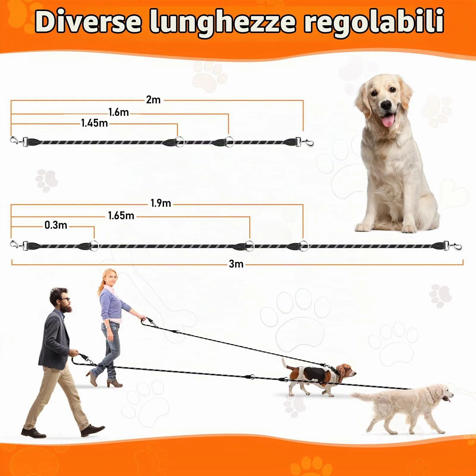 Aystkniet Guinzaglio per cani 2 metri regolabile, per cani medio‑grandi - immagine 7