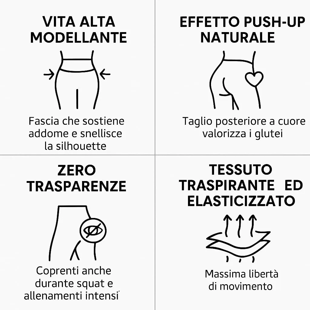 Suyamir Leggings Donna Vita Alta Made in Italy,Push Up Modellanti,Morbidi e Opachi,Elasticizzati e Traspiranti per Sport,Yoga,Fitness e Casual (IT, Testo, S, M, Regular, Regular, Nero) - immagine 8