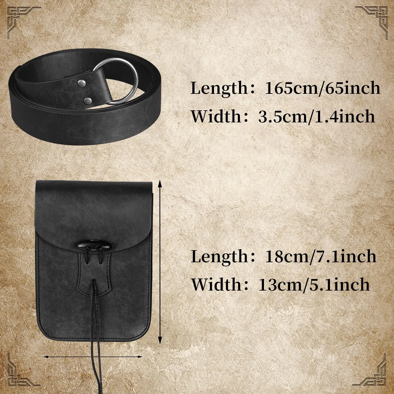 EpicCos Marsupio Rinascimentale, Accessori Medievali da Pirata per Cosplay LARP, Borsa da Vita Vintage in Pelle con Cintura da Fiera Rinascimentale, Nero a, Taglia unica - immagine 4