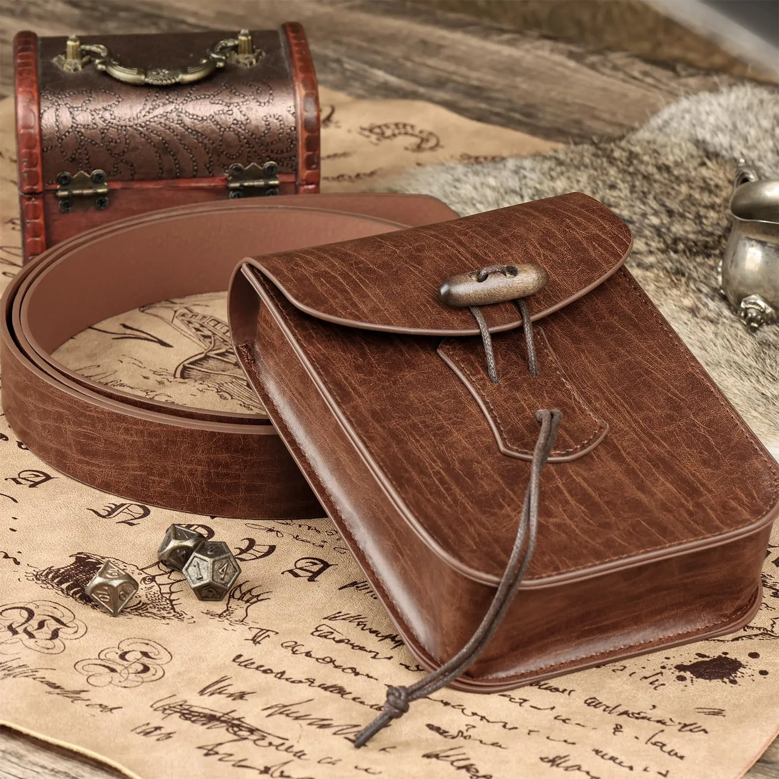 EpicCos Marsupio Rinascimentale, Accessori Medievali da Pirata per Cosplay LARP, Borsa da Vita Vintage in Pelle con Cintura da Fiera Rinascimentale, Marrone a, Taglia unica - immagine 2