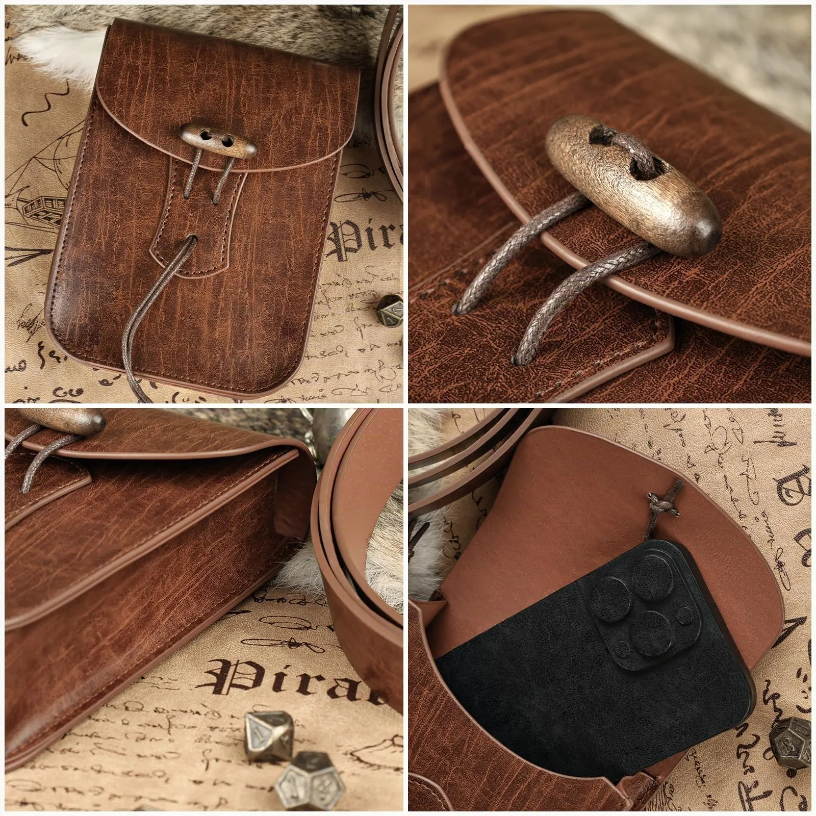 EpicCos Marsupio Rinascimentale, Accessori Medievali da Pirata per Cosplay LARP, Borsa da Vita Vintage in Pelle con Cintura da Fiera Rinascimentale, Marrone a, Taglia unica - immagine 3