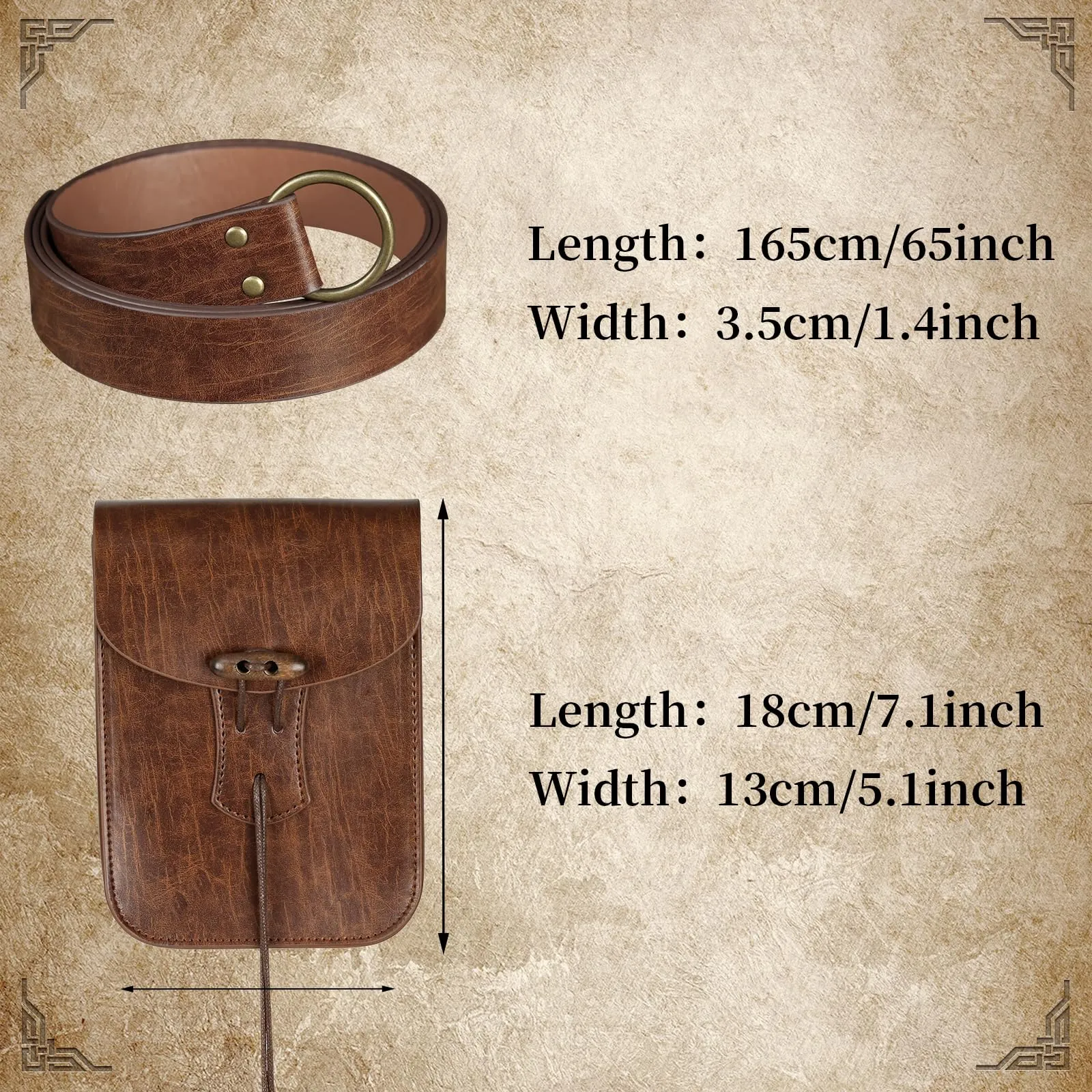 EpicCos Marsupio Rinascimentale, Accessori Medievali da Pirata per Cosplay LARP, Borsa da Vita Vintage in Pelle con Cintura da Fiera Rinascimentale, Marrone a, Taglia unica - immagine 4