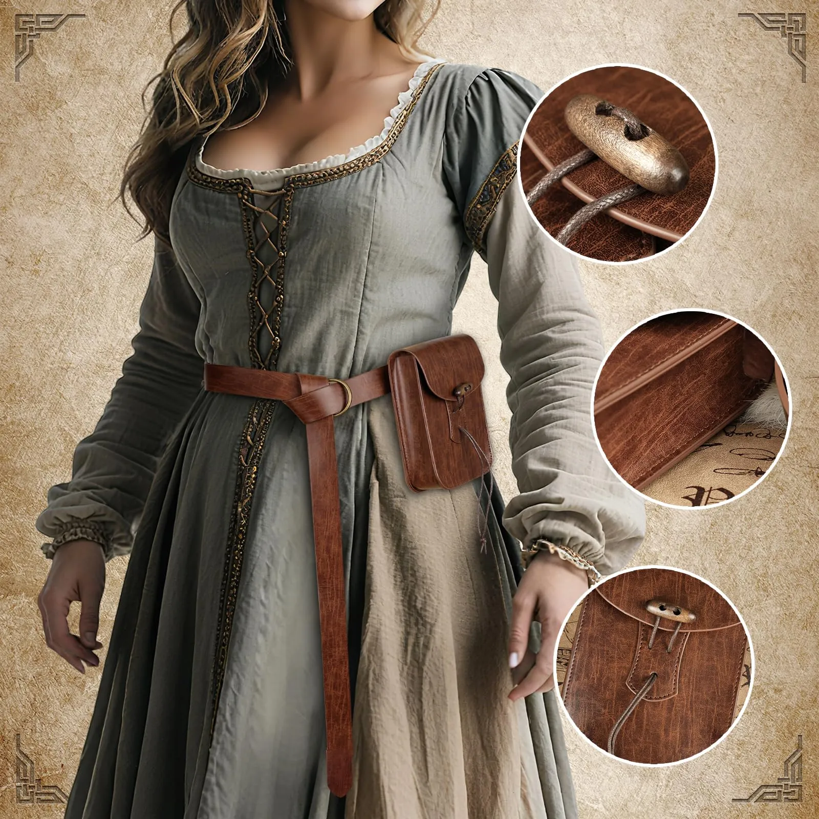 EpicCos Marsupio Rinascimentale, Accessori Medievali da Pirata per Cosplay LARP, Borsa da Vita Vintage in Pelle con Cintura da Fiera Rinascimentale, Marrone a, Taglia unica - immagine 6