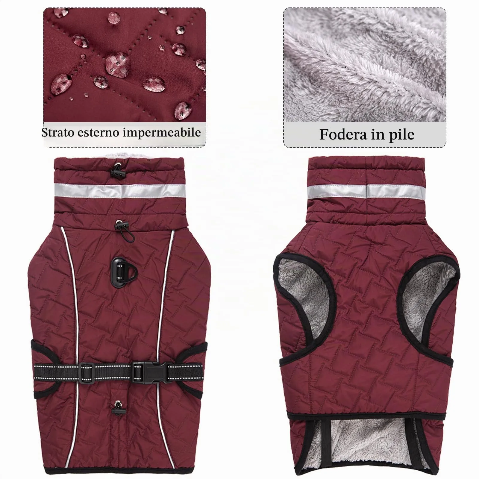 Cyponpy Cappotto Impermeabile Cane Giubbotto Pile per Cani con Imbracatura Invernale Caldo Cappotti Giubbotto Impermeabile per Cani Regolabile Riflettente Cappottino Cane Taglia Piccola Media Grande - immagine 3