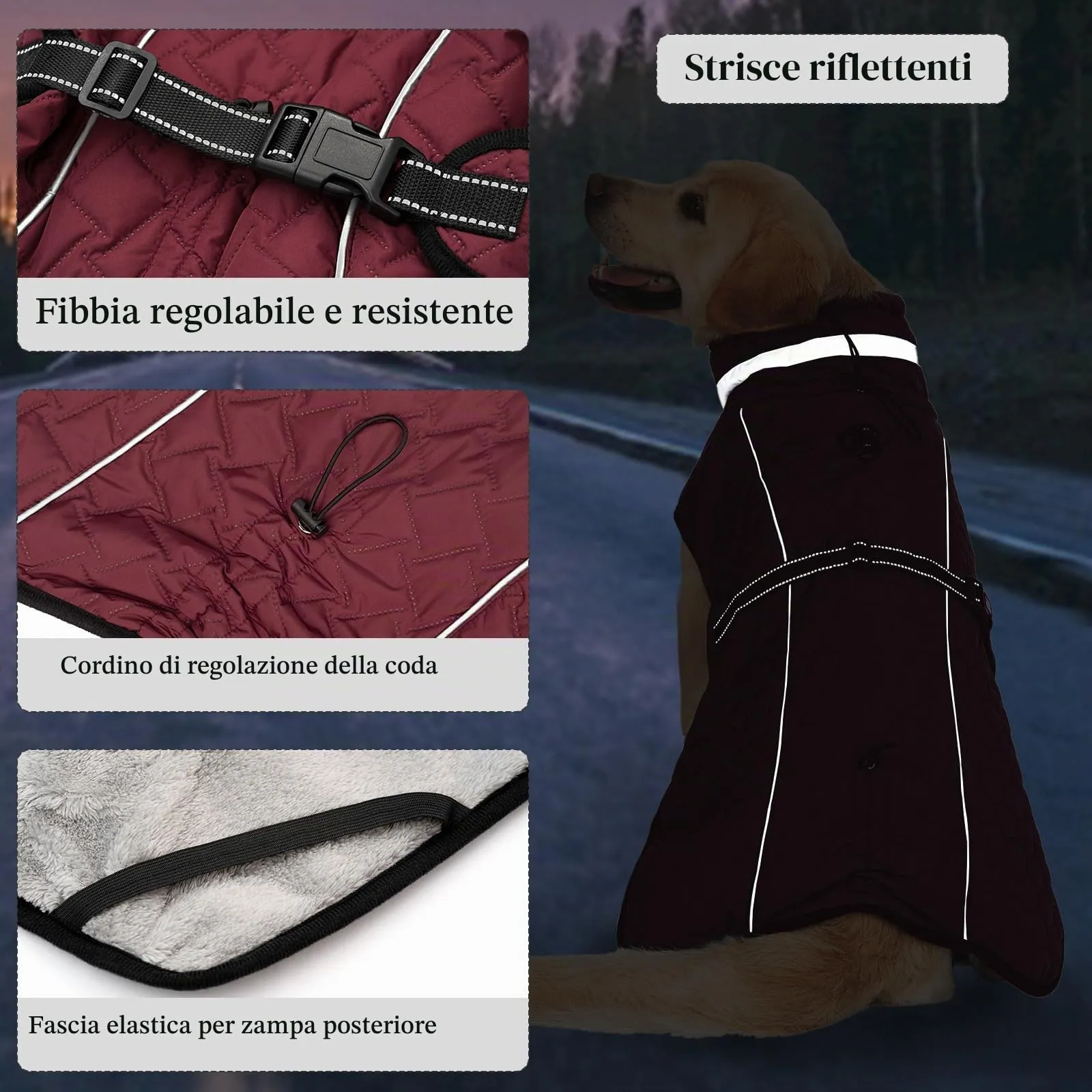 Cyponpy Cappotto Impermeabile Cane Giubbotto Pile per Cani con Imbracatura Invernale Caldo Cappotti Giubbotto Impermeabile per Cani Regolabile Riflettente Cappottino Cane Taglia Piccola Media Grande - immagine 5