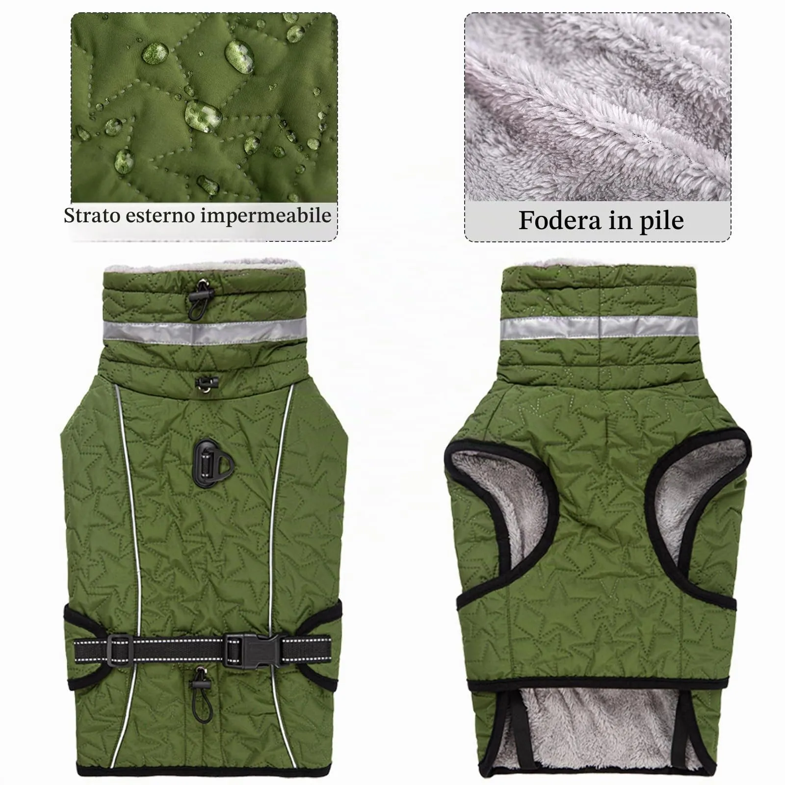 Cyponpy Cappotto Impermeabile Cane Giubbotto Pile per Cani con Imbracatura Invernale Caldo Cappotti Giubbotto Impermeabile per Cani Regolabile Riflettente Cappottino Cane Taglia Piccola Media Grande - immagine 3