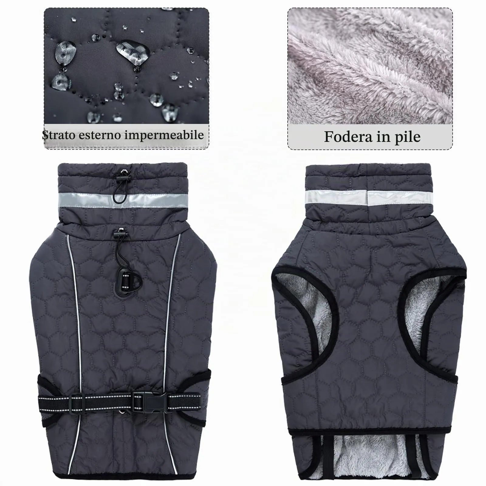 Cyponpy Cappotto Impermeabile Cane Giubbotto Pile per Cani con Imbracatura Invernale Caldo Cappotti Giubbotto Impermeabile per Cani Regolabile Riflettente Cappottino Cane Taglia Piccola Media Grande - immagine 3