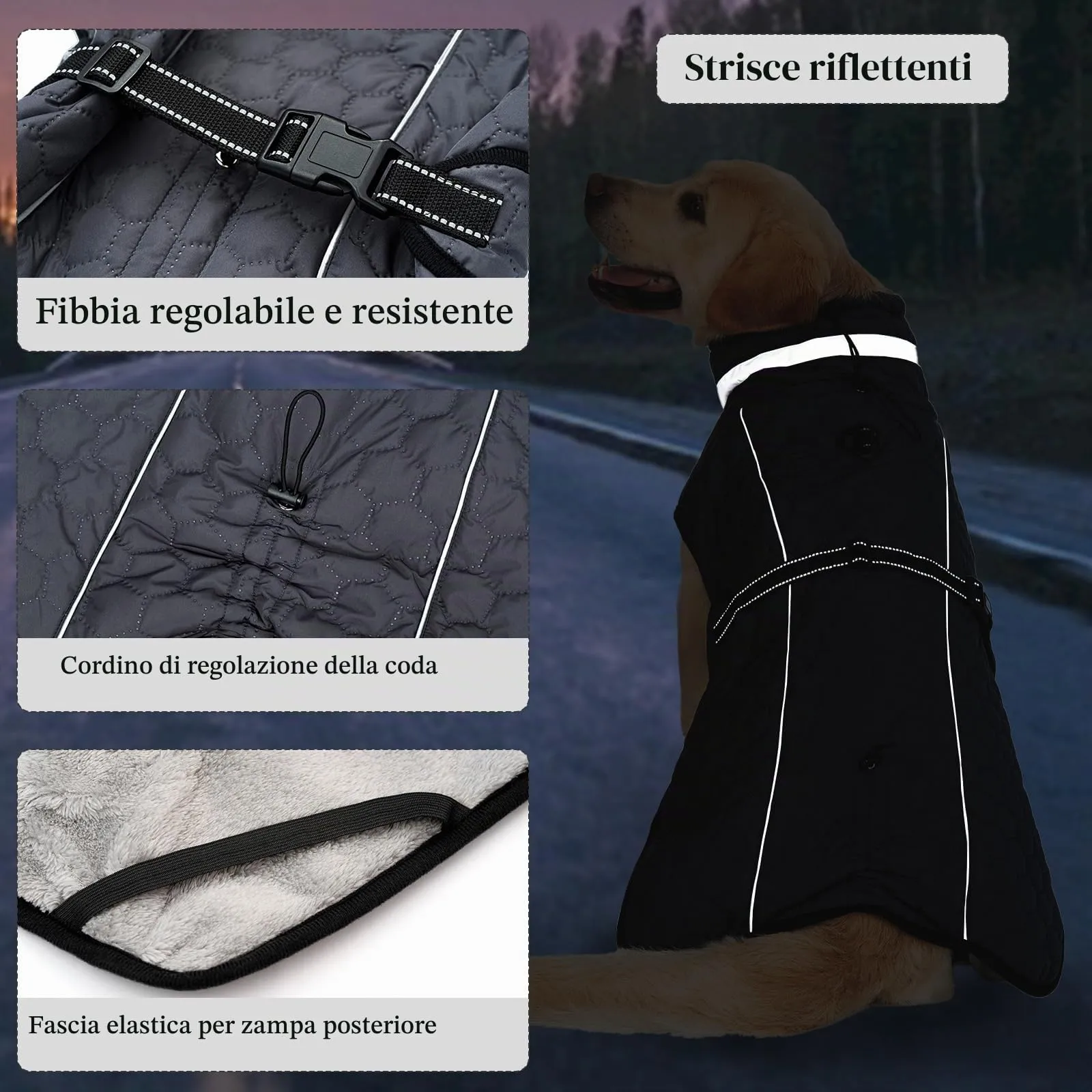 Cyponpy Cappotto Impermeabile Cane Giubbotto Pile per Cani con Imbracatura Invernale Caldo Cappotti Giubbotto Impermeabile per Cani Regolabile Riflettente Cappottino Cane Taglia Piccola Media Grande - immagine 5