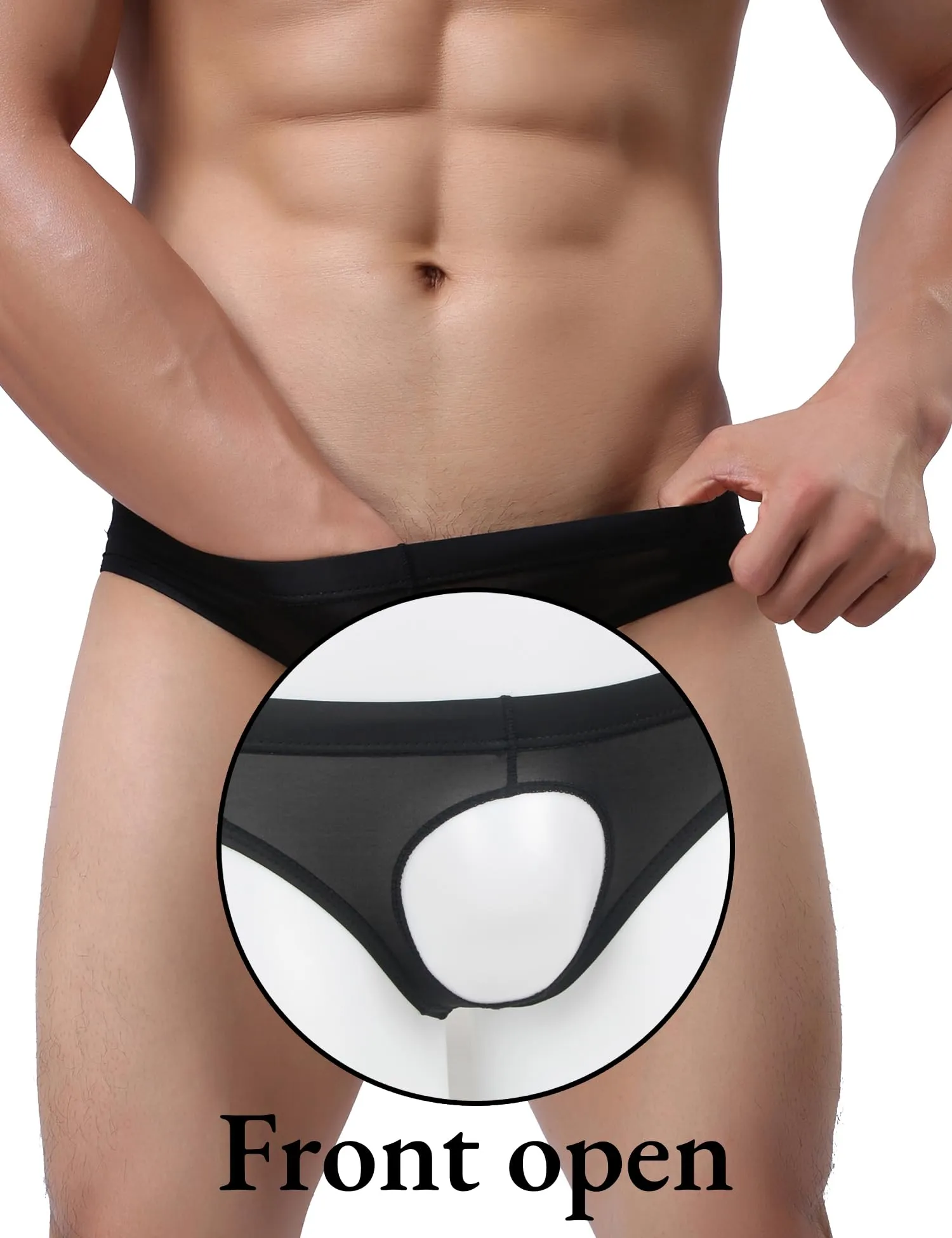 ohyeahlady Perizoma Uomo con Buco Davanti Seta di Ghiaccio 2Nero,S - immagine 3