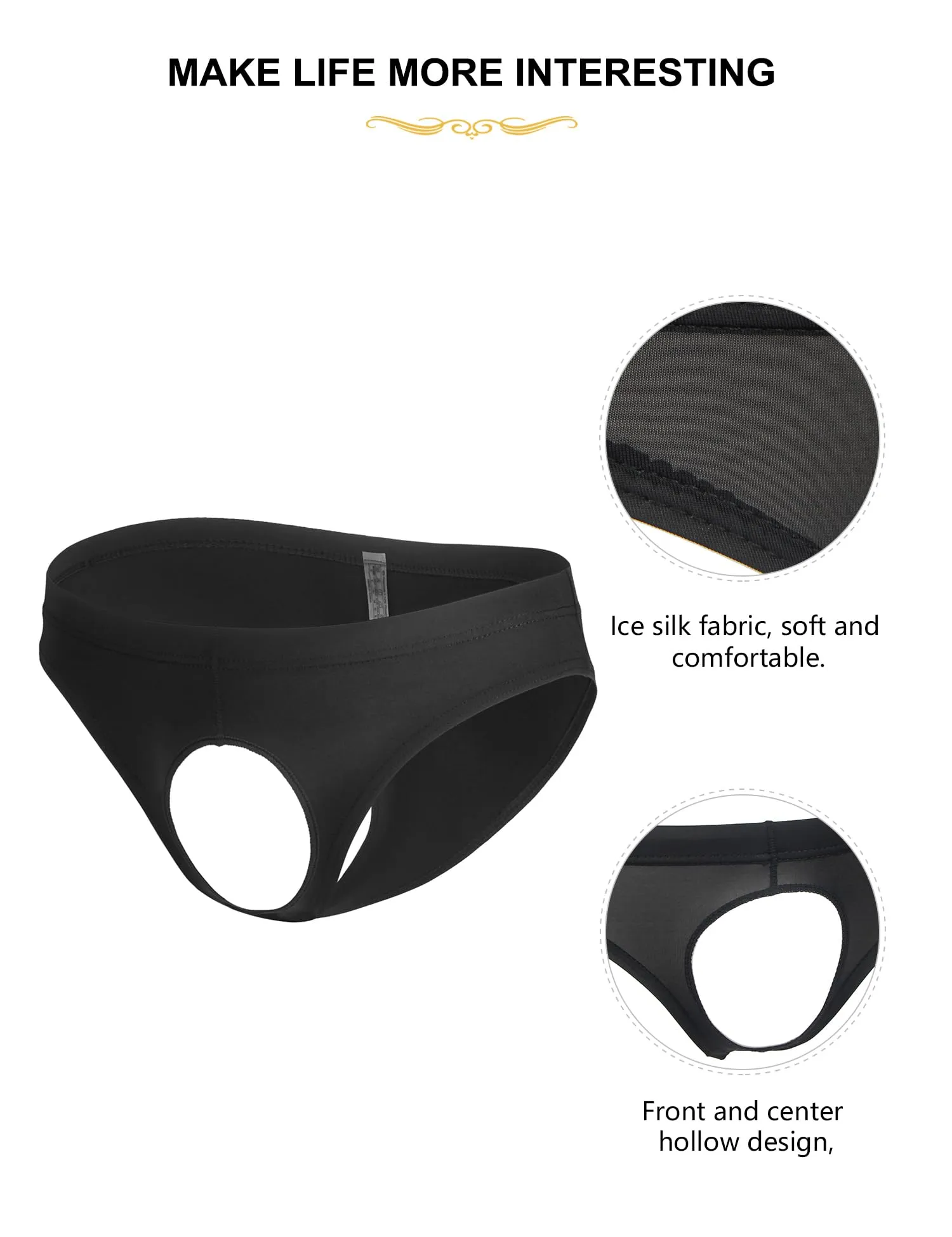 ohyeahlady Perizoma Uomo con Buco Davanti Seta di Ghiaccio 2Nero,XL - immagine 4