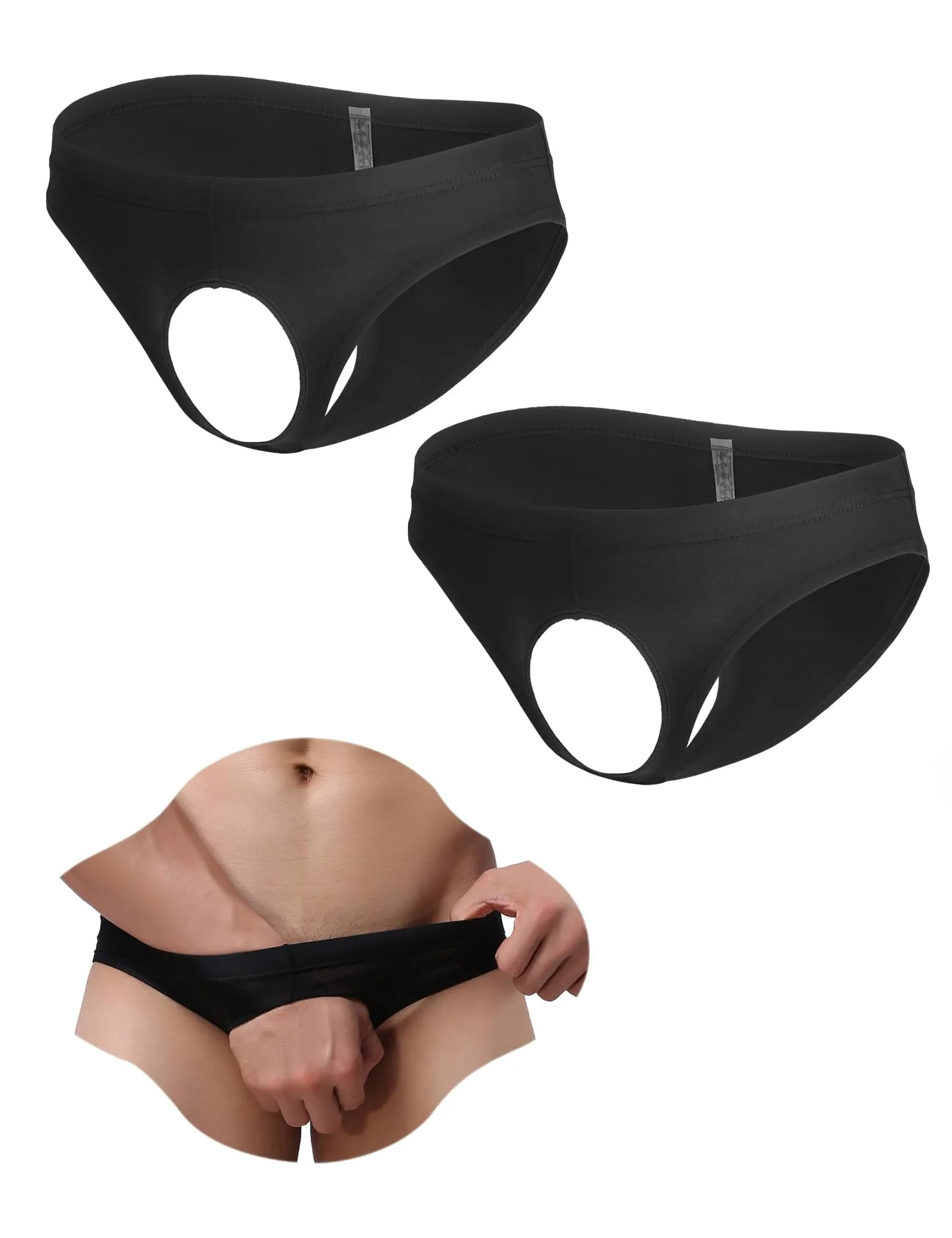 ohyeahlady Perizoma Uomo con Buco Davanti Seta di Ghiaccio 2Nero,M - immagine 1