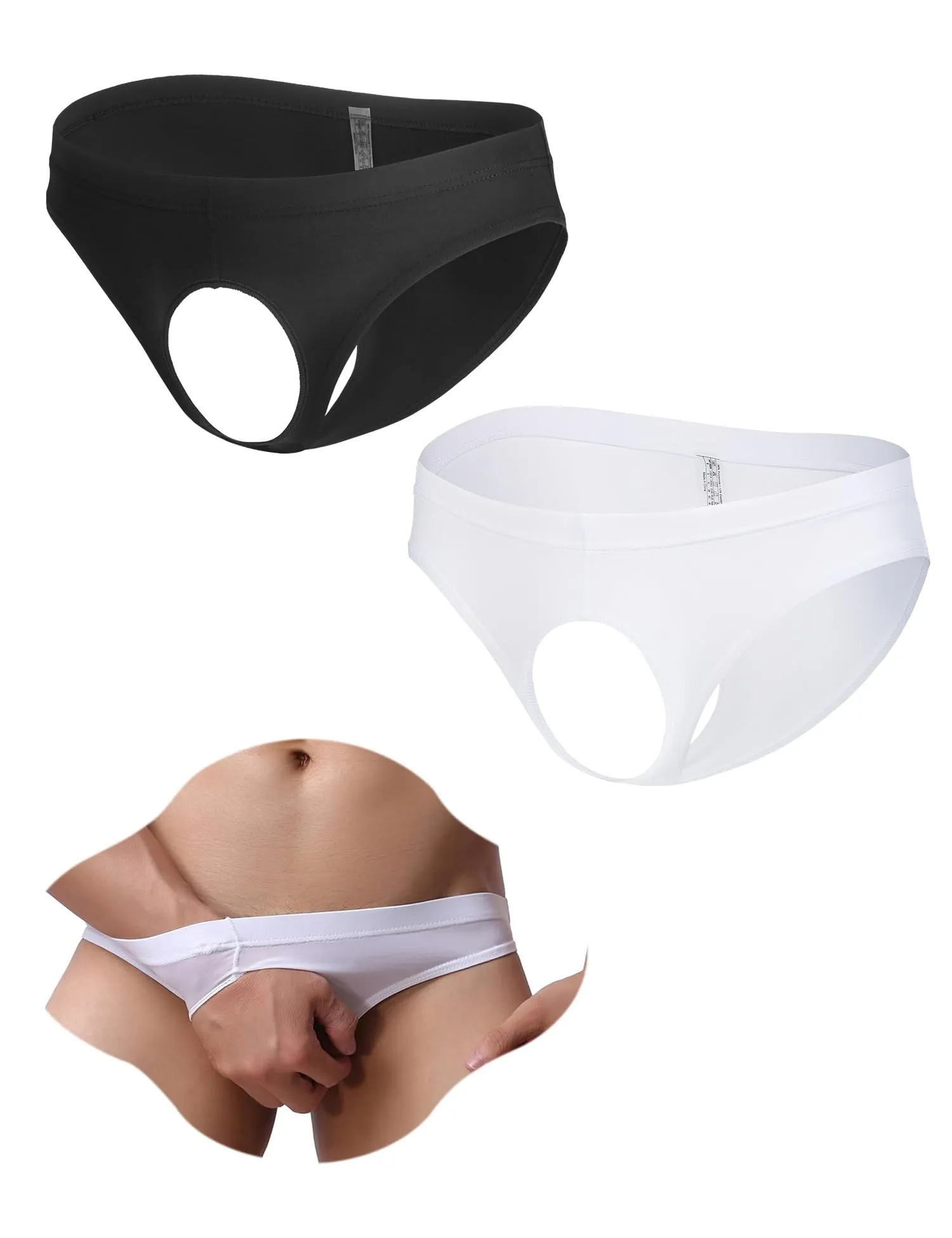 ohyeahlady Perizoma Uomo con Buco Davanti Seta di Ghiaccio 2Pcs,S - immagine 1