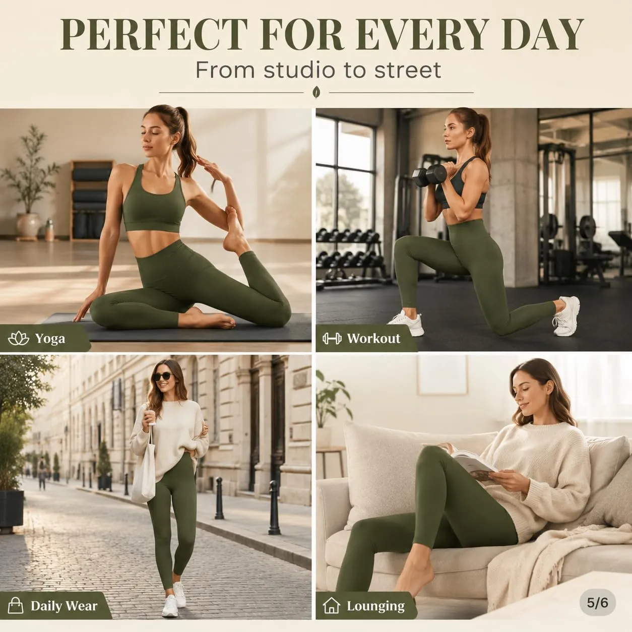 Suyamir Leggings Donna Vita Alta Made in Italy,Push Up Modellanti,Morbidi e Opachi,Elasticizzati e Traspiranti per Sport,Yoga,Fitness e Casual (IT, Testo, XXL, 3XL, Regular, Regular, Verde Militare) - immagine 2