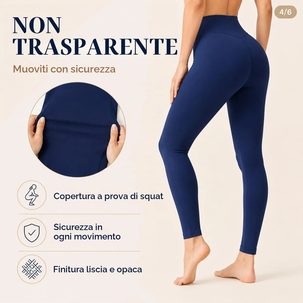 Suyamir Leggings Donna Vita Alta Made in Italy,Push Up Modellanti,Morbidi e Opachi,Elasticizzati e Traspiranti per Sport,Yoga,Fitness e Casual (IT, Testo, L, XL, Regular, Regular, Blu Marino) - immagine 5