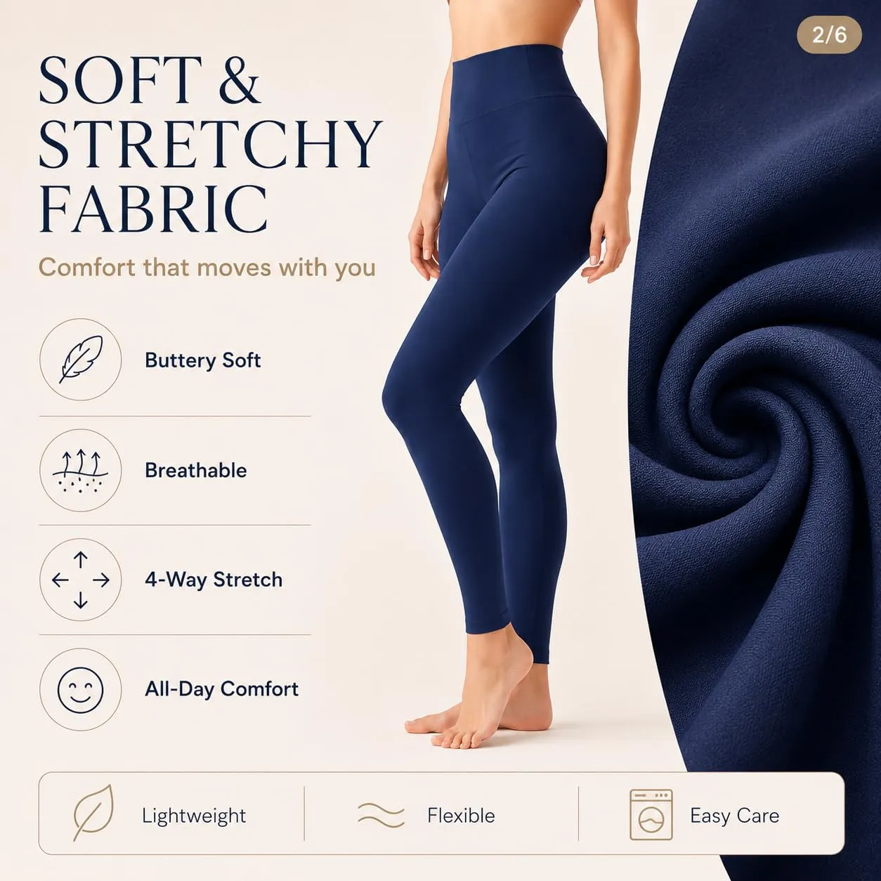 Suyamir Leggings Donna Vita Alta Made in Italy,Push Up Modellanti,Morbidi e Opachi,Elasticizzati e Traspiranti per Sport,Yoga,Fitness e Casual (IT, Testo, XXL, 3XL, Regular, Regular, Blu Marino) - immagine 3
