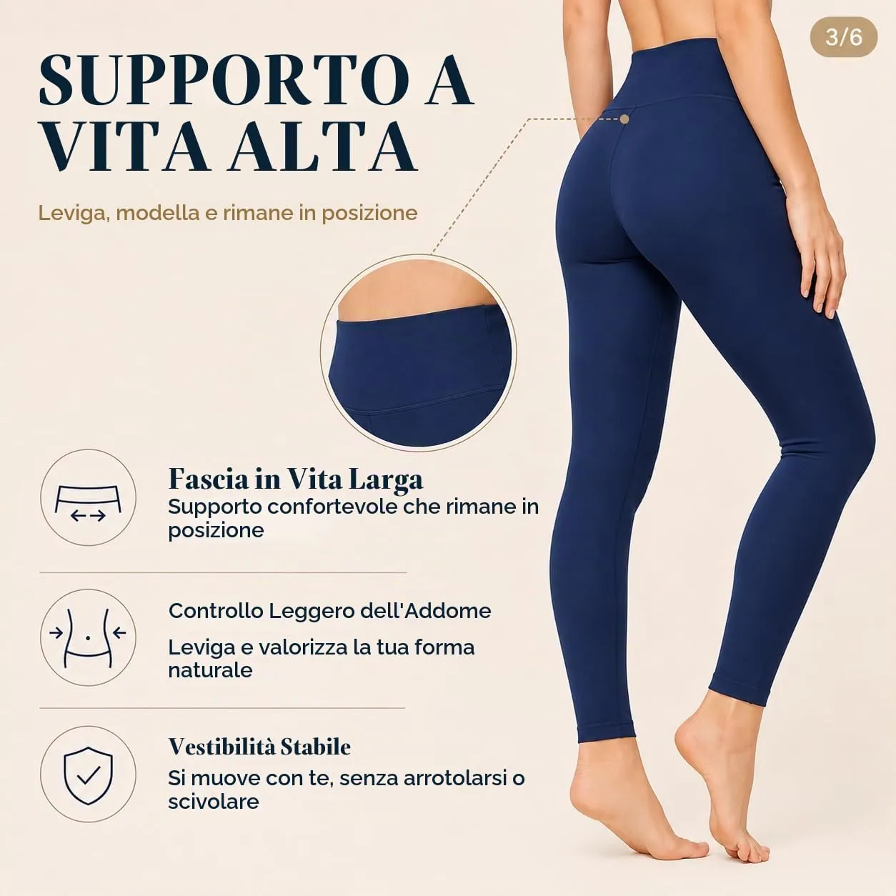 Suyamir Leggings Donna Vita Alta Made in Italy,Push Up Modellanti,Morbidi e Opachi,Elasticizzati e Traspiranti per Sport,Yoga,Fitness e Casual (IT, Testo, XXL, 3XL, Regular, Regular, Blu Marino) - immagine 4