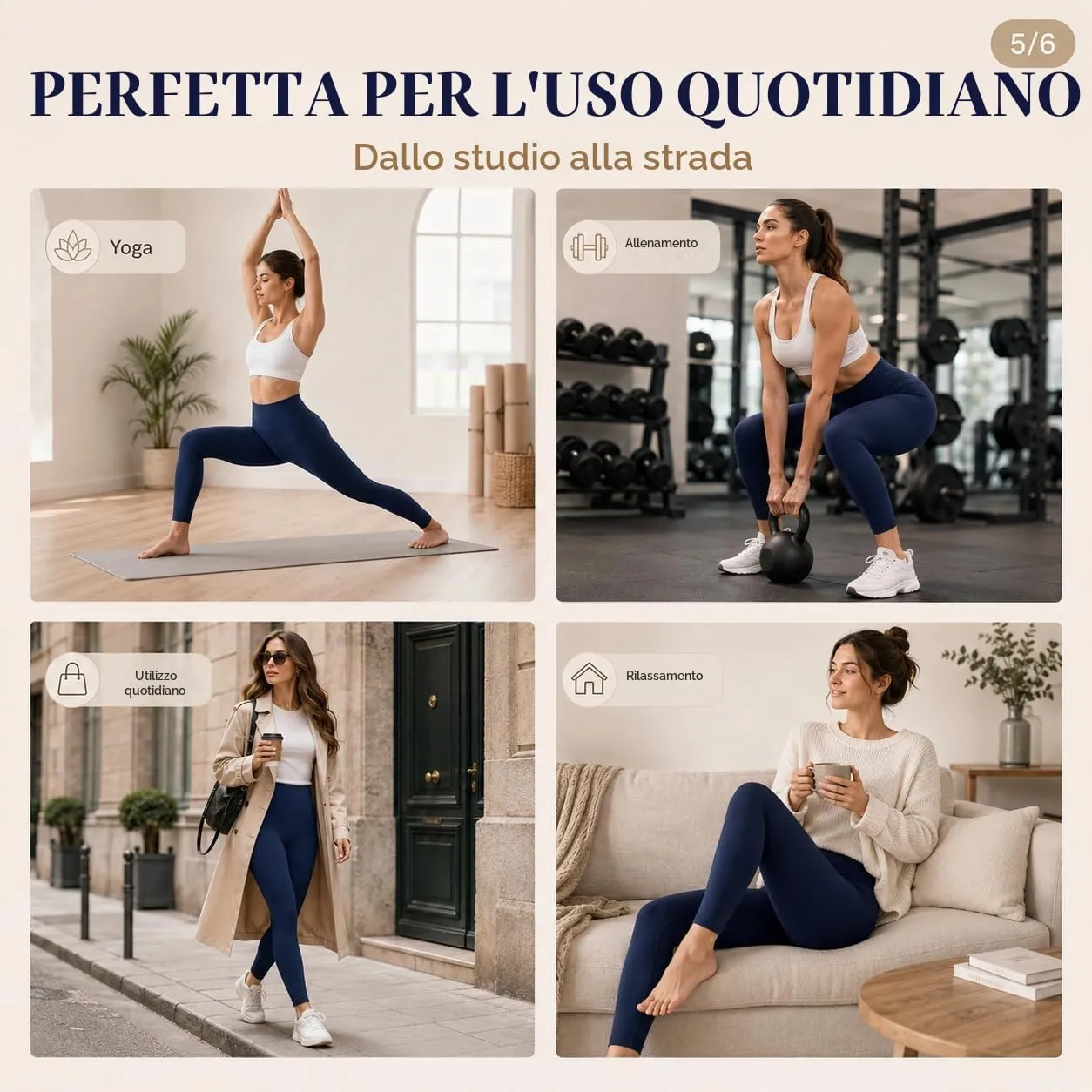 Suyamir Leggings Donna Vita Alta Made in Italy,Push Up Modellanti,Morbidi e Opachi,Elasticizzati e Traspiranti per Sport,Yoga,Fitness e Casual (IT, Testo, XXL, 3XL, Regular, Regular, Blu Marino) - immagine 6