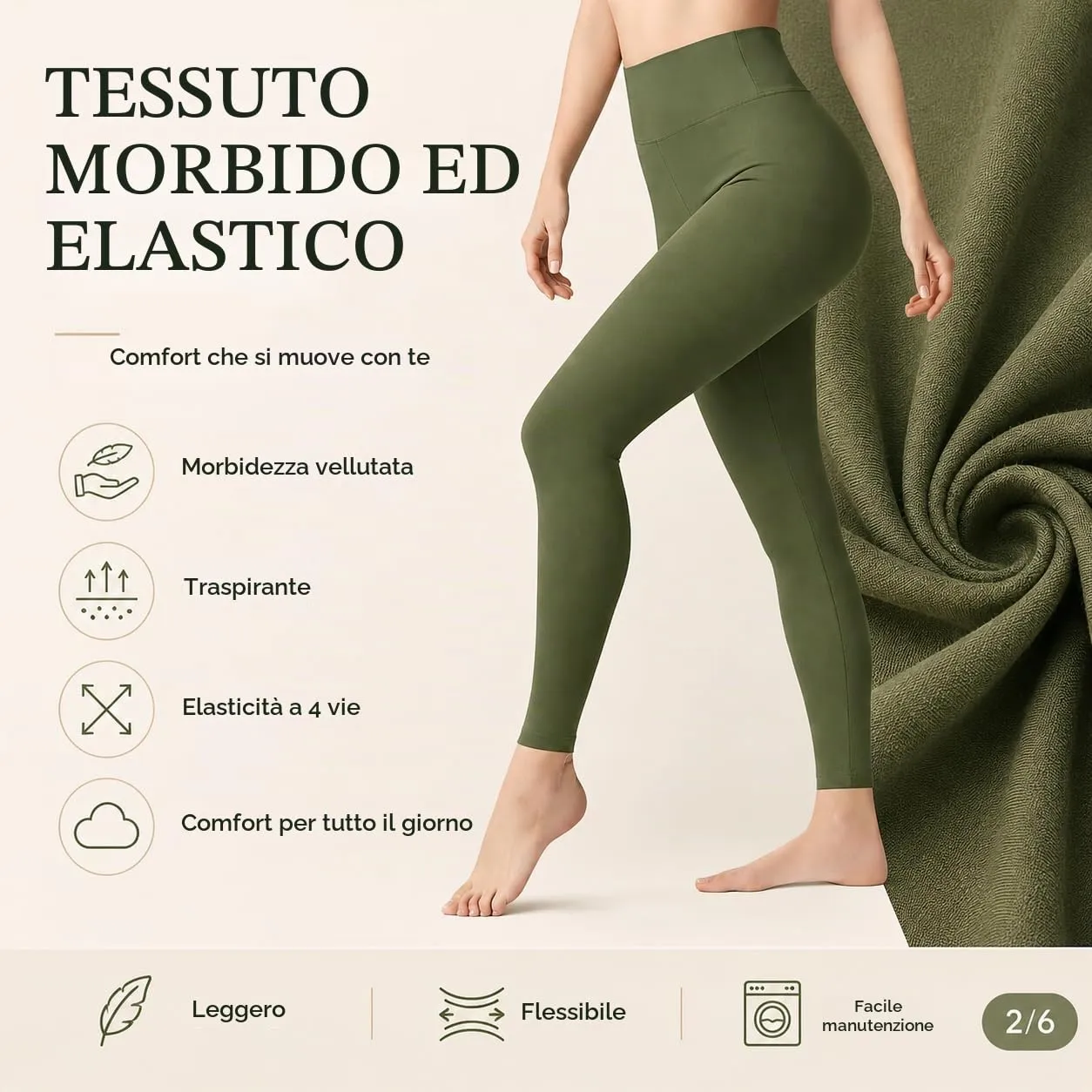 Suyamir Leggings Donna Vita Alta Made in Italy,Push Up Modellanti,Morbidi e Opachi,Elasticizzati e Traspiranti per Sport,Yoga,Fitness e Casual (IT, Testo, L, XL, Regular, Regular, Verde Militare) - immagine 4