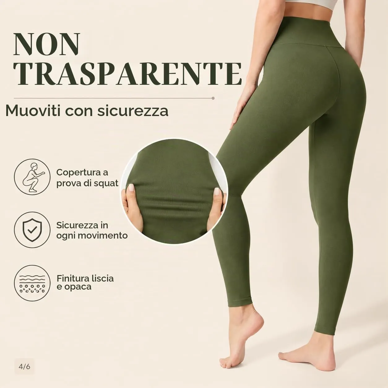 Suyamir Leggings Donna Vita Alta Made in Italy,Push Up Modellanti,Morbidi e Opachi,Elasticizzati e Traspiranti per Sport,Yoga,Fitness e Casual (IT, Testo, L, XL, Regular, Regular, Verde Militare) - immagine 6
