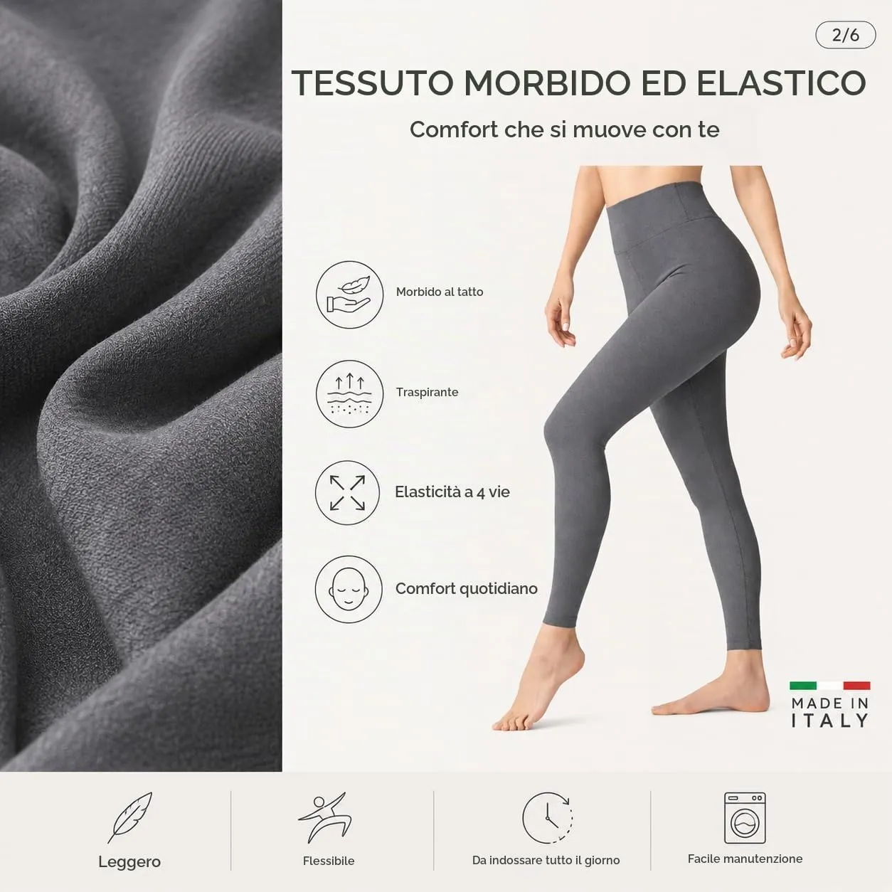 Suyamir Leggings Donna Vita Alta Made in Italy,Push Up Modellanti,Morbidi e Opachi,Elasticizzati e Traspiranti per Sport,Yoga,Fitness e Casual (IT, Testo, XXL, 3XL, Regular, Regular, Grigio) - immagine 3