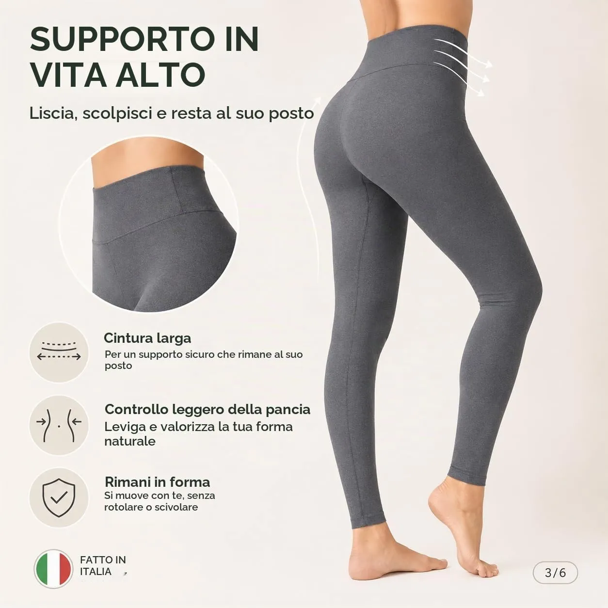 Suyamir Leggings Donna Vita Alta Made in Italy,Push Up Modellanti,Morbidi e Opachi,Elasticizzati e Traspiranti per Sport,Yoga,Fitness e Casual (IT, Testo, XXL, 3XL, Regular, Regular, Grigio) - immagine 4