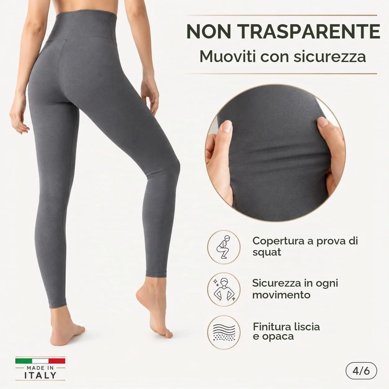 Suyamir Leggings Donna Vita Alta Made in Italy,Push Up Modellanti,Morbidi e Opachi,Elasticizzati e Traspiranti per Sport,Yoga,Fitness e Casual (IT, Testo, XXL, 3XL, Regular, Regular, Grigio) - immagine 5