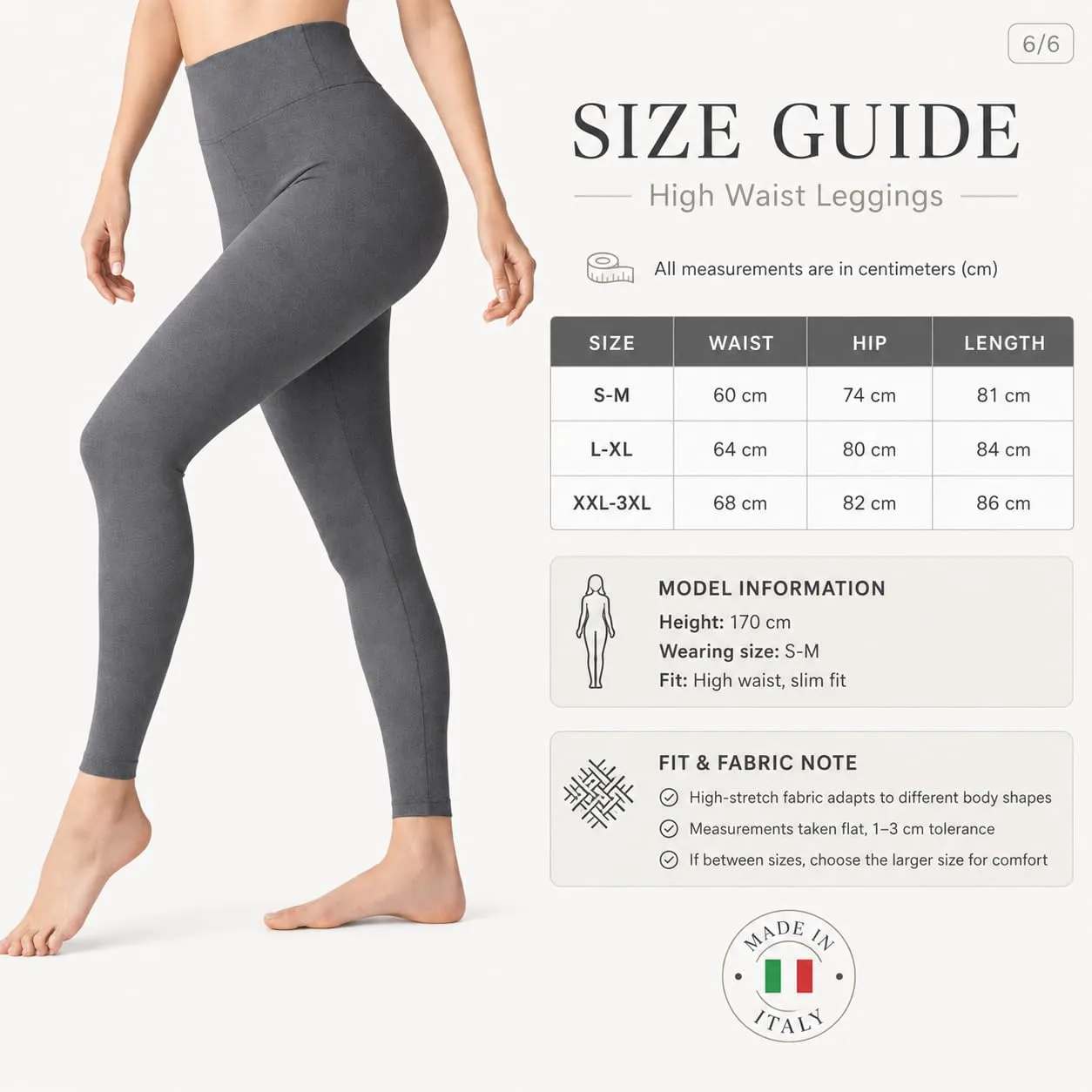 Suyamir Leggings Donna Vita Alta Made in Italy,Push Up Modellanti,Morbidi e Opachi,Elasticizzati e Traspiranti per Sport,Yoga,Fitness e Casual (IT, Testo, XXL, 3XL, Regular, Regular, Grigio) - immagine 7