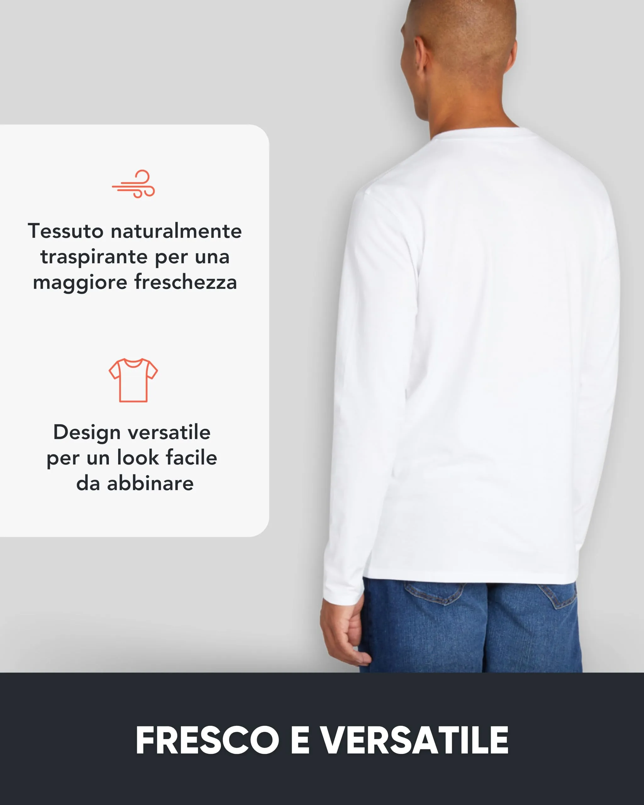 FM London Maglietta Maniche Lunghe da Uomo in Confezione da 3 - T Shirt Uomo - vestibilità Perfetta, Tessuto Premium, Magliette a Girocollo in Cotone Ultra Morbido Blanco (3 Pezzi) XXL - immagine 4
