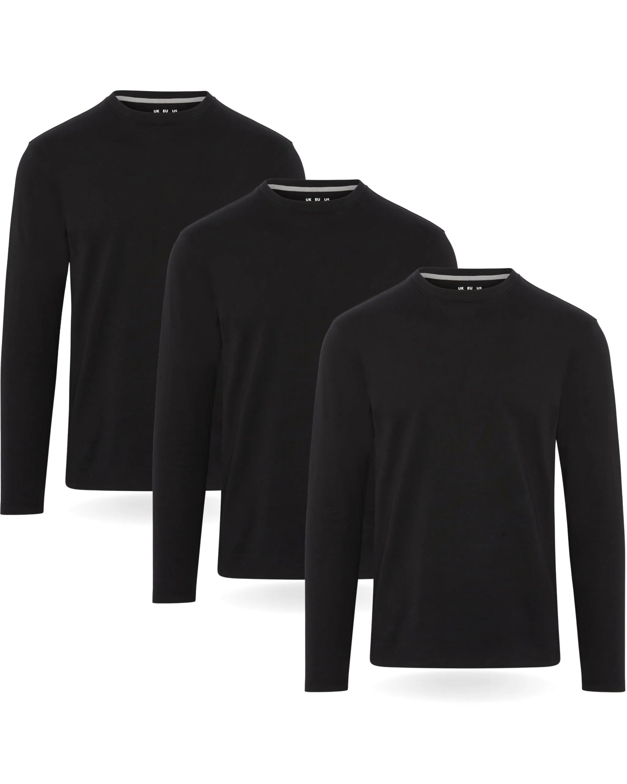 FM London Maglietta Maniche Lunghe da Uomo in Confezione da 3 - T Shirt Uomo - vestibilità Perfetta, Tessuto Premium, Magliette a Girocollo in Cotone Ultra Morbido Nero (3 Pezzi) L - immagine 1