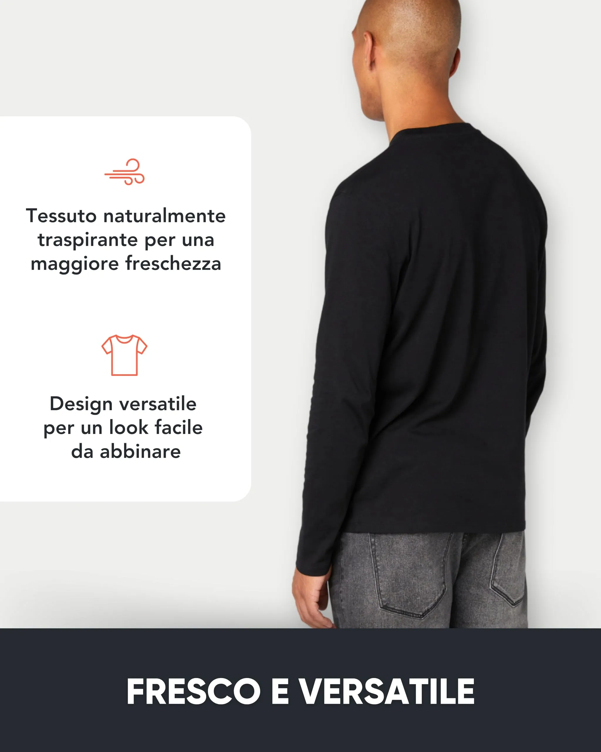 FM London Maglietta Maniche Lunghe da Uomo in Confezione da 3 - T Shirt Uomo - vestibilità Perfetta, Tessuto Premium, Magliette a Girocollo in Cotone Ultra Morbido Nero (3 Pezzi) L - immagine 4