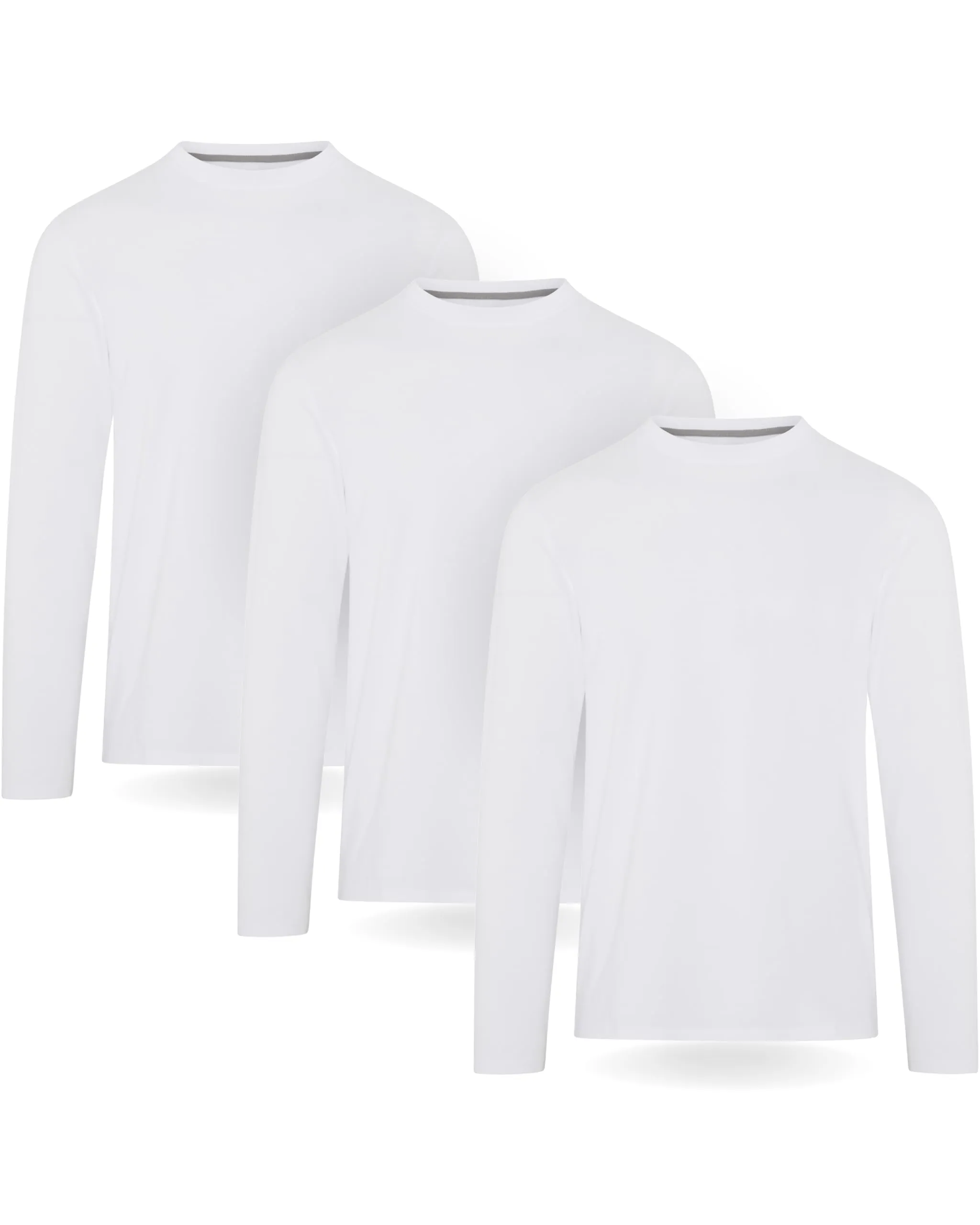 FM London Maglietta Maniche Lunghe da Uomo in Confezione da 3 - T Shirt Uomo - vestibilità Perfetta, Tessuto Premium, Magliette a Girocollo in Cotone Ultra Morbido Blanco (3 Pezzi) S - immagine 1