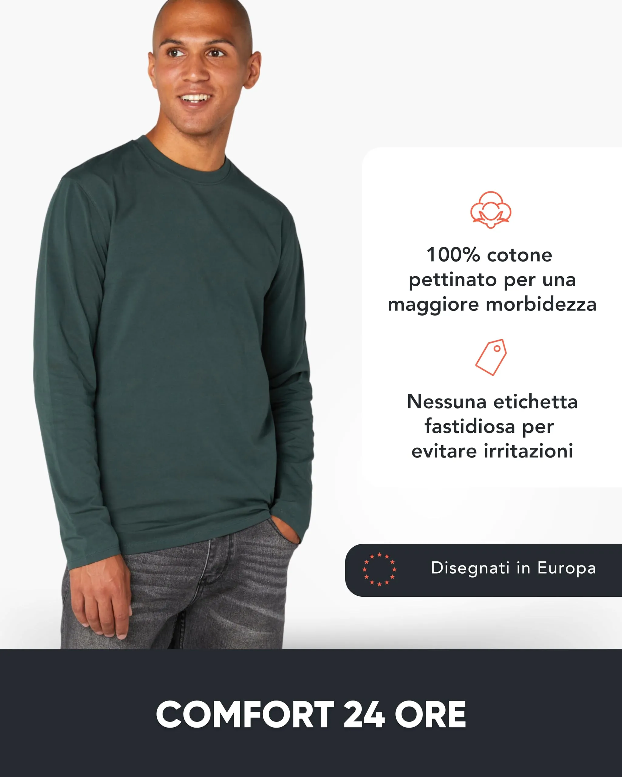 FM London Maglietta Maniche Lunghe da Uomo in Confezione da 3 - T Shirt Uomo - vestibilità Perfetta, Tessuto Premium, Magliette a Girocollo in Cotone Ultra Morbido Nero, Blu Navy, Verde (3 Pezzi) XL - immagine 3