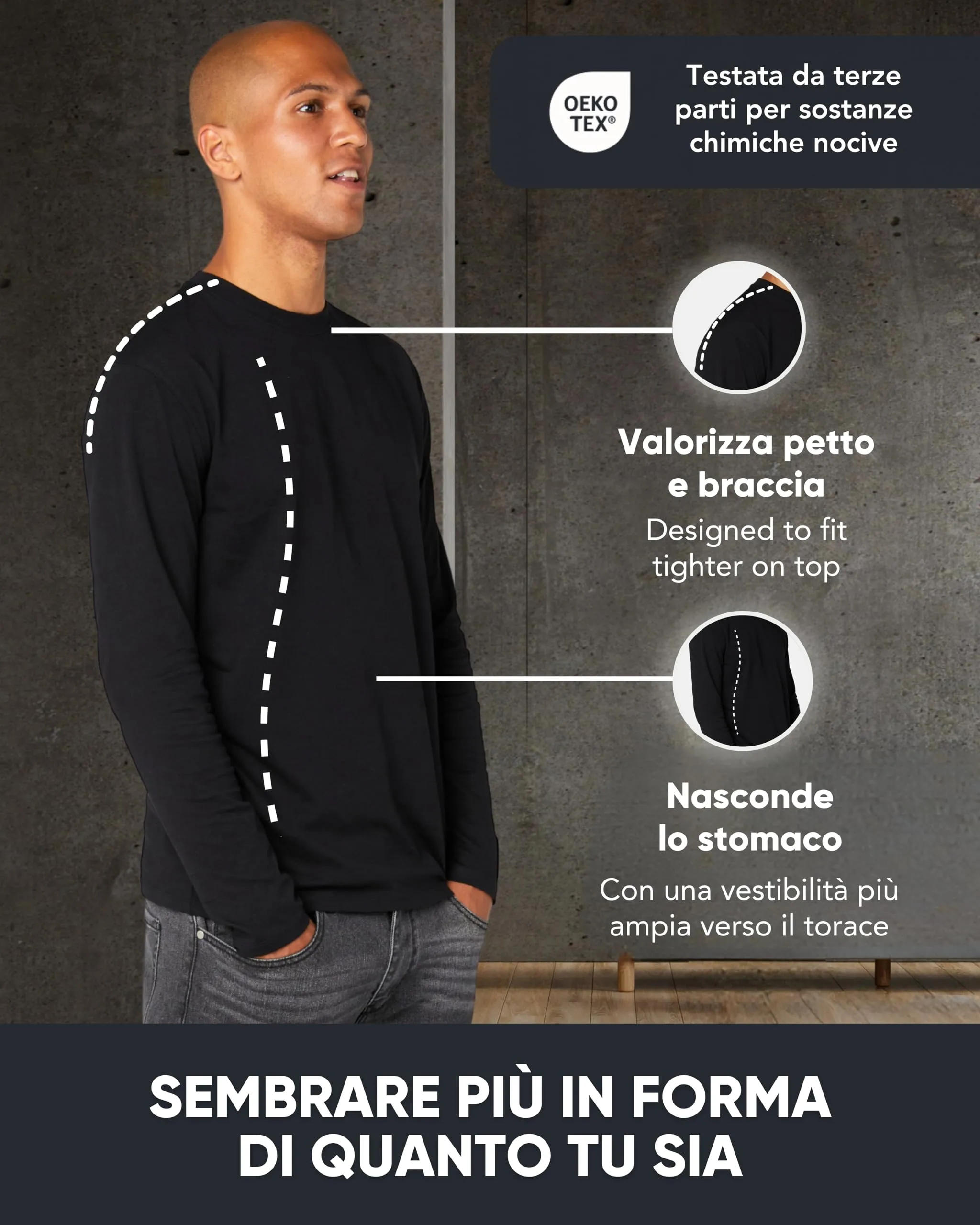 FM London Maglietta Maniche Lunghe da Uomo in Confezione da 3 - T Shirt Uomo - vestibilità Perfetta, Tessuto Premium, Magliette a Girocollo in Cotone Ultra Morbido Nero, Blu Navy, Verde (3 Pezzi) S - immagine 2